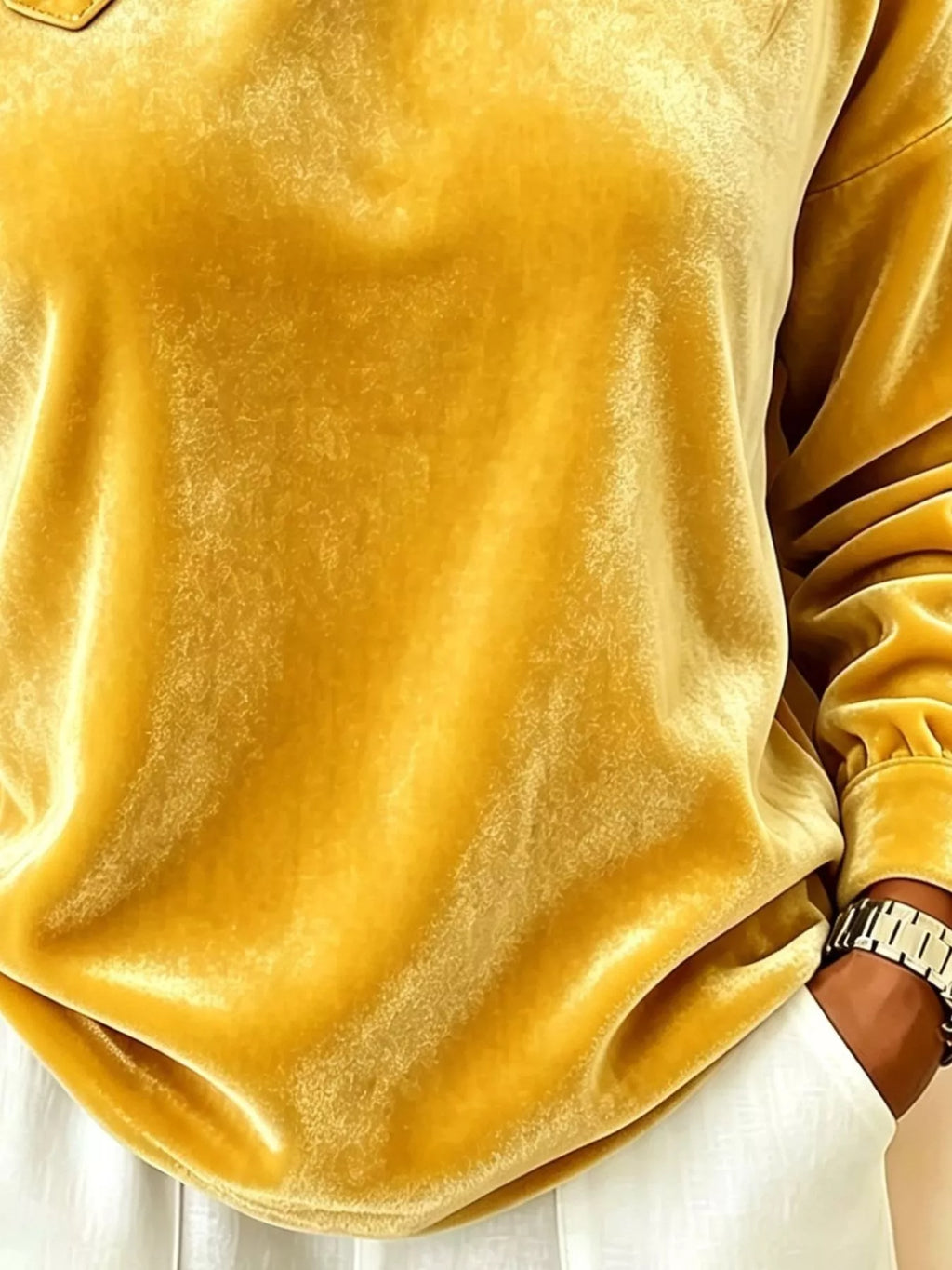 Full Size Velvet Asymmetrical Neck Sweatshirt with Buckle Detail Plus Size