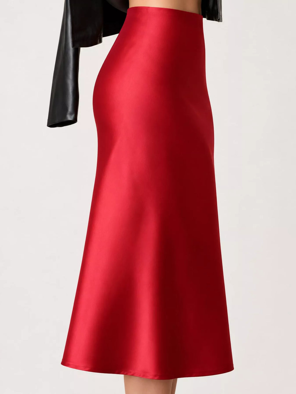 High-Waisted Satin Midi Skirt