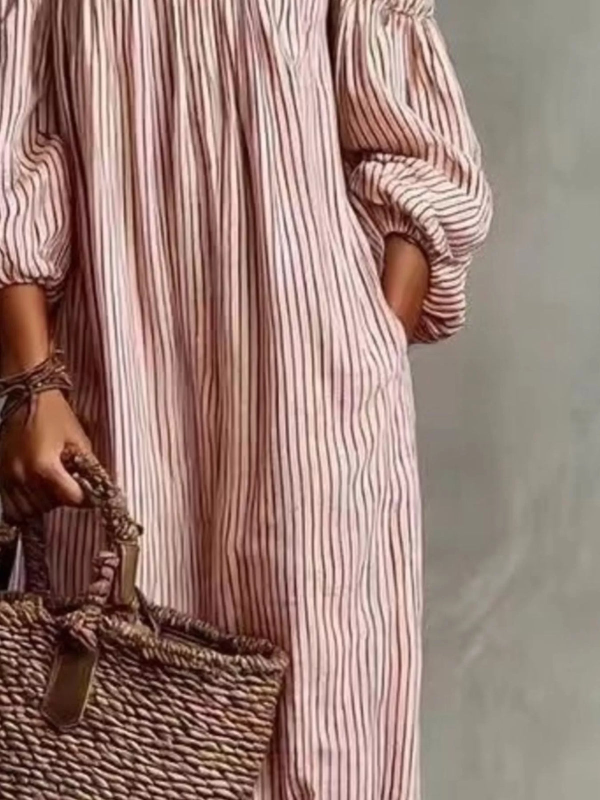 Full Size Off-Shoulder Striped Maxi Dress with Puff Sleeves Plus Size