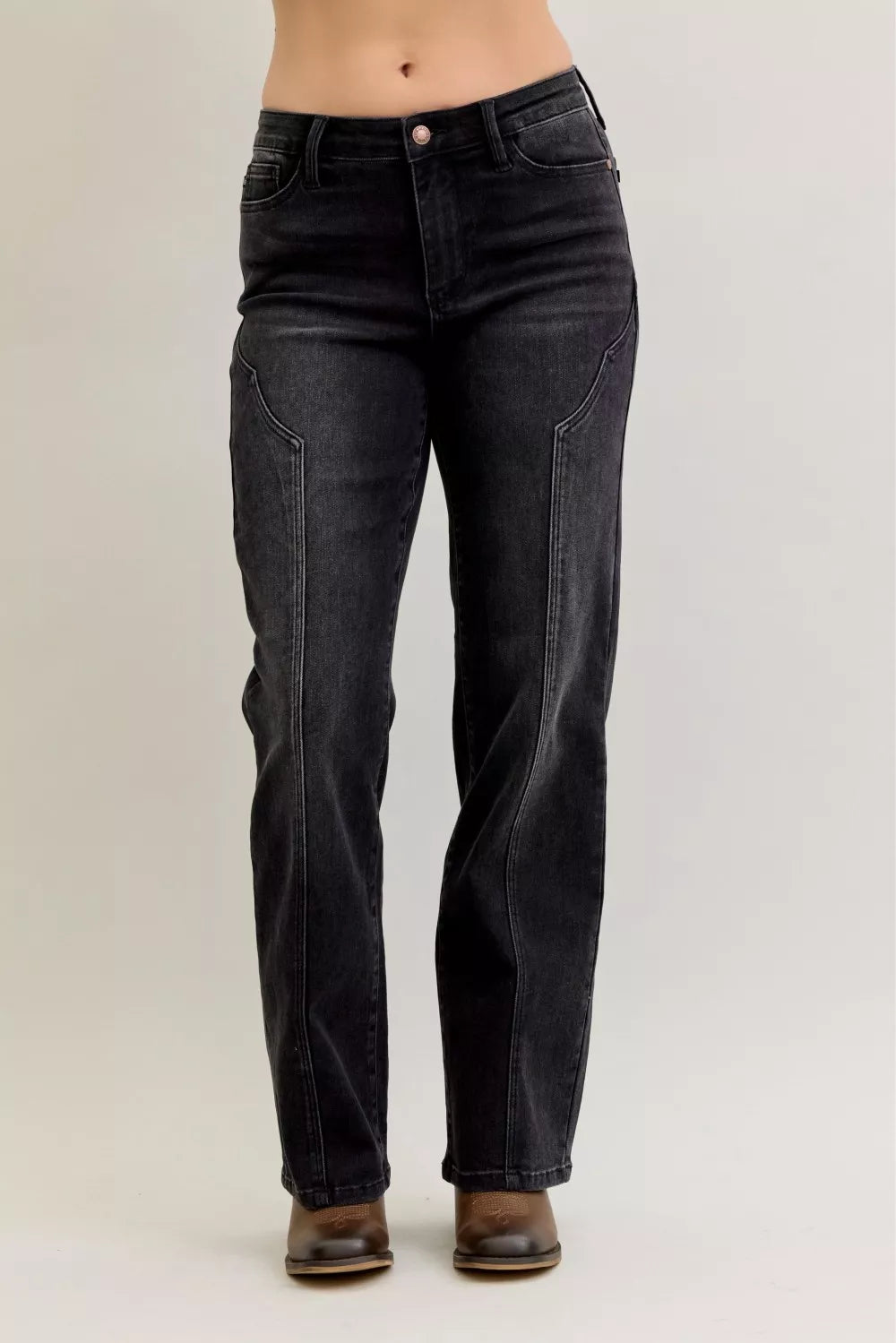 Judy Blue Mid Rise Straight Western Seam Detail Jeans