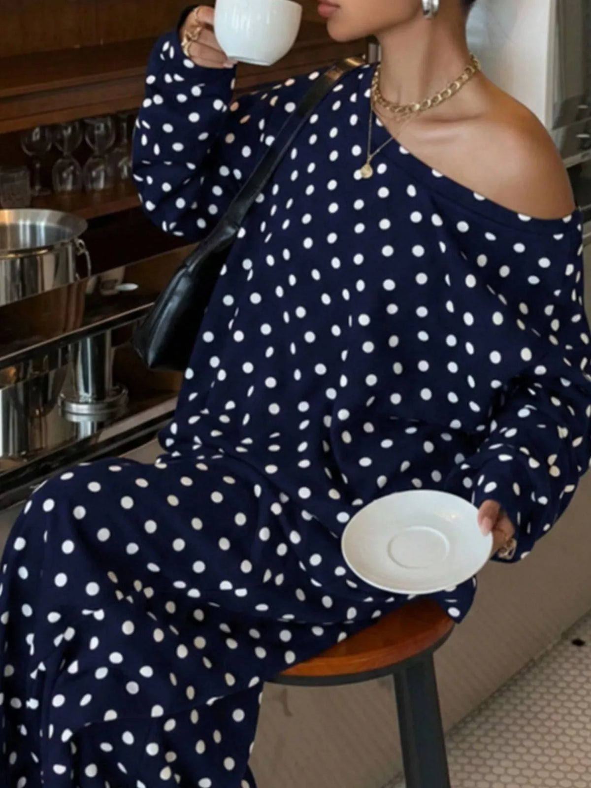 Polka Dot Long Sleeve Top and Pants Set