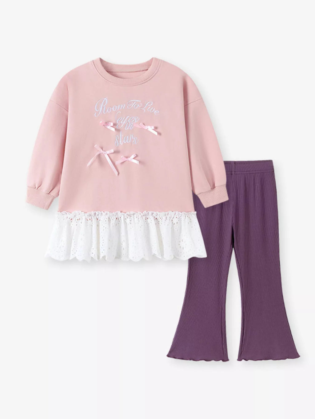 Children's Bow-Embellished Sweatshirt and Flare Pants Set