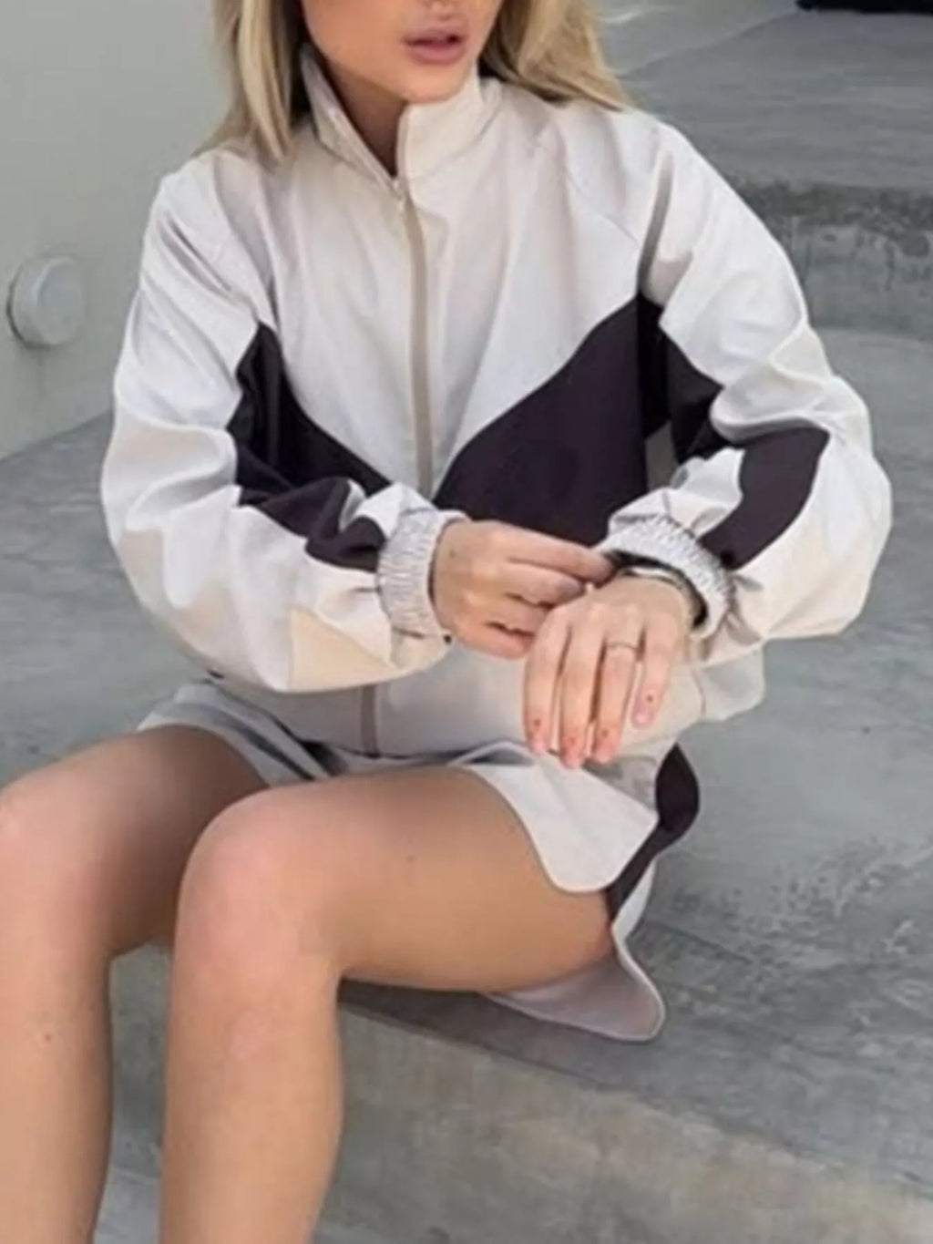 Color-Block Zip-Up Jacket and Shorts Set