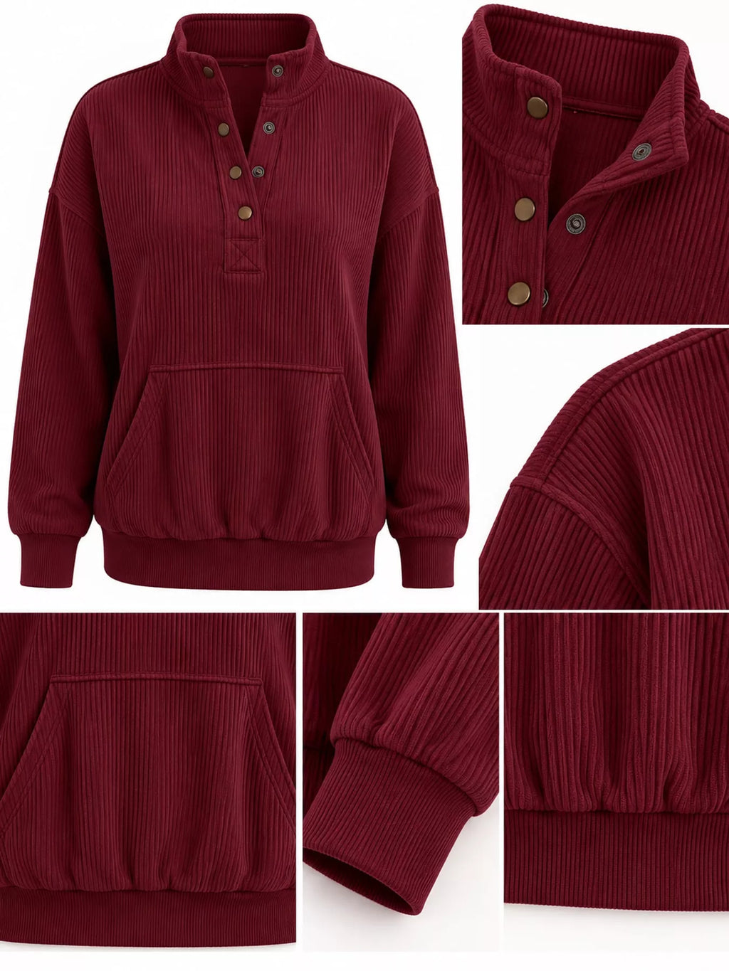 Full Size Quarter-Snap Sweatshirt with Kangaroo Pocket Plus Size