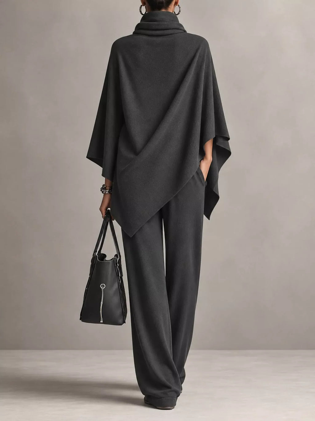 Full Size Turtleneck Poncho and Wide-Leg Pants Set Plus Size