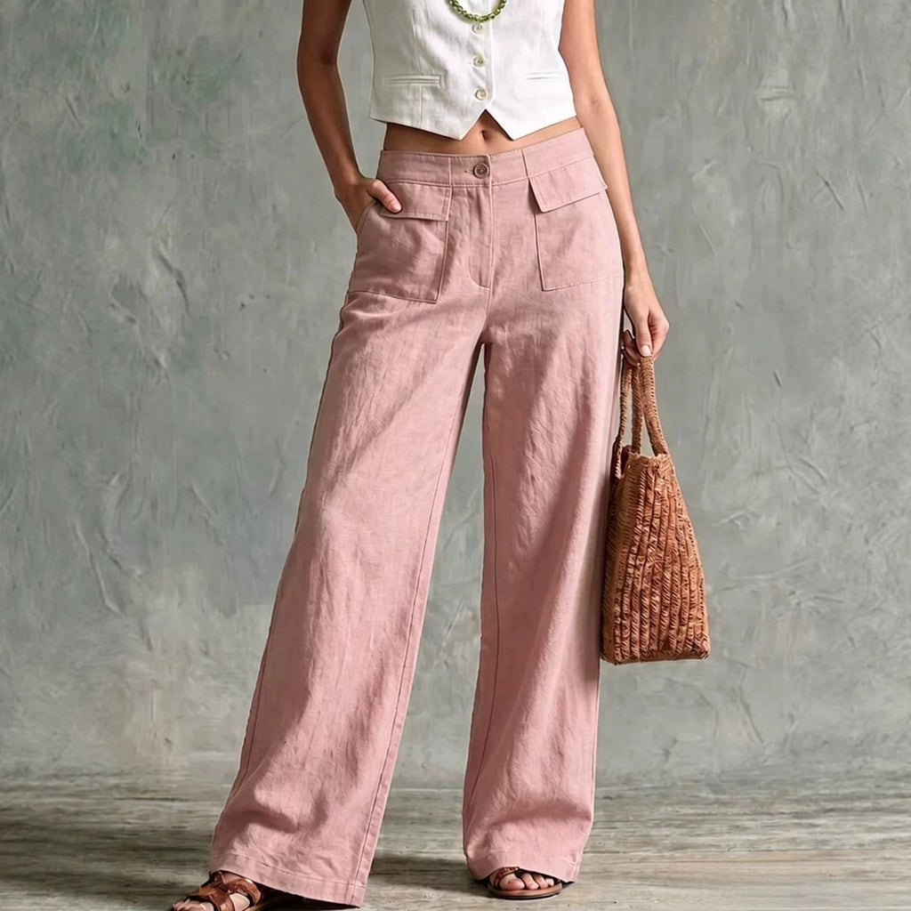 Women's Solid Color Loose Fit Casual Pants - Elastic Waist Trousers for Daily Wear