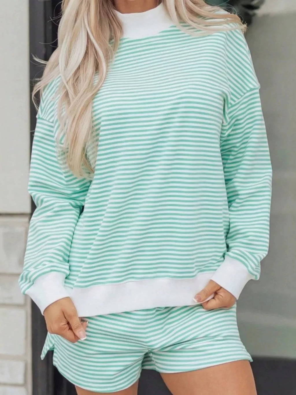 Striped Oversized Sweatshirt and Shorts Set