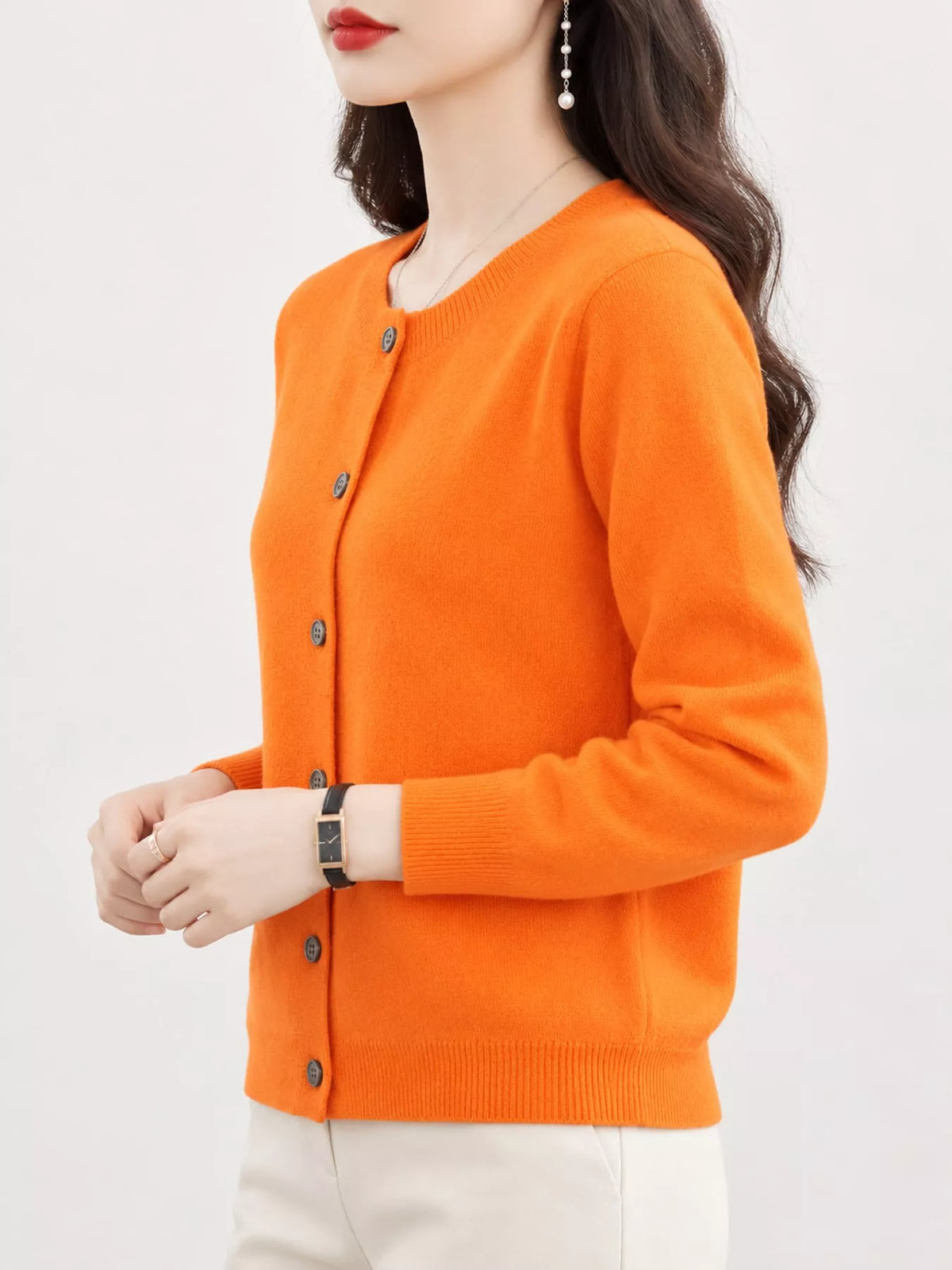 Crew-Neck Button-Down Cardigan