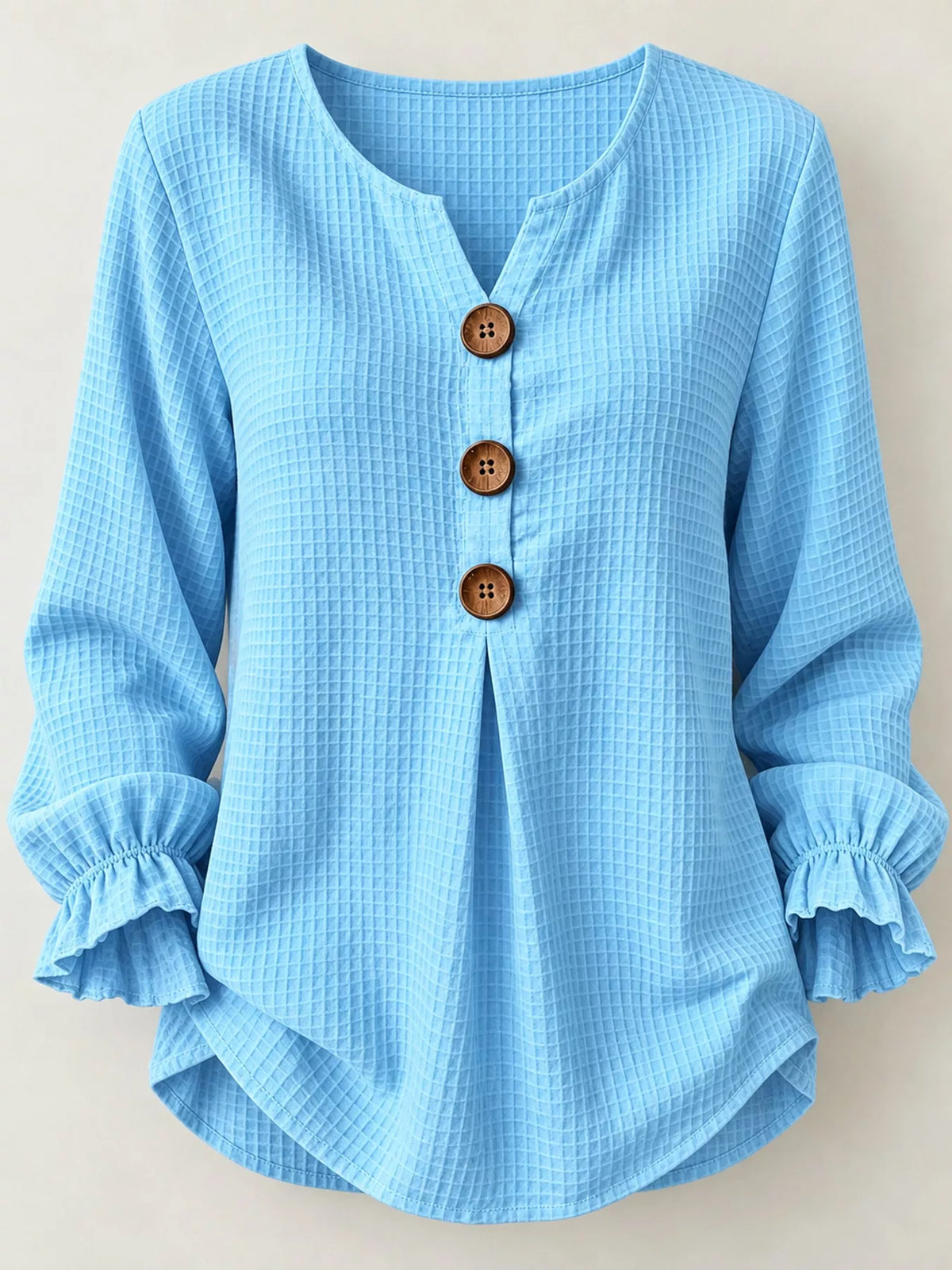 Full Size Waffle Knit Flounce Sleeve Blouse Plus Size