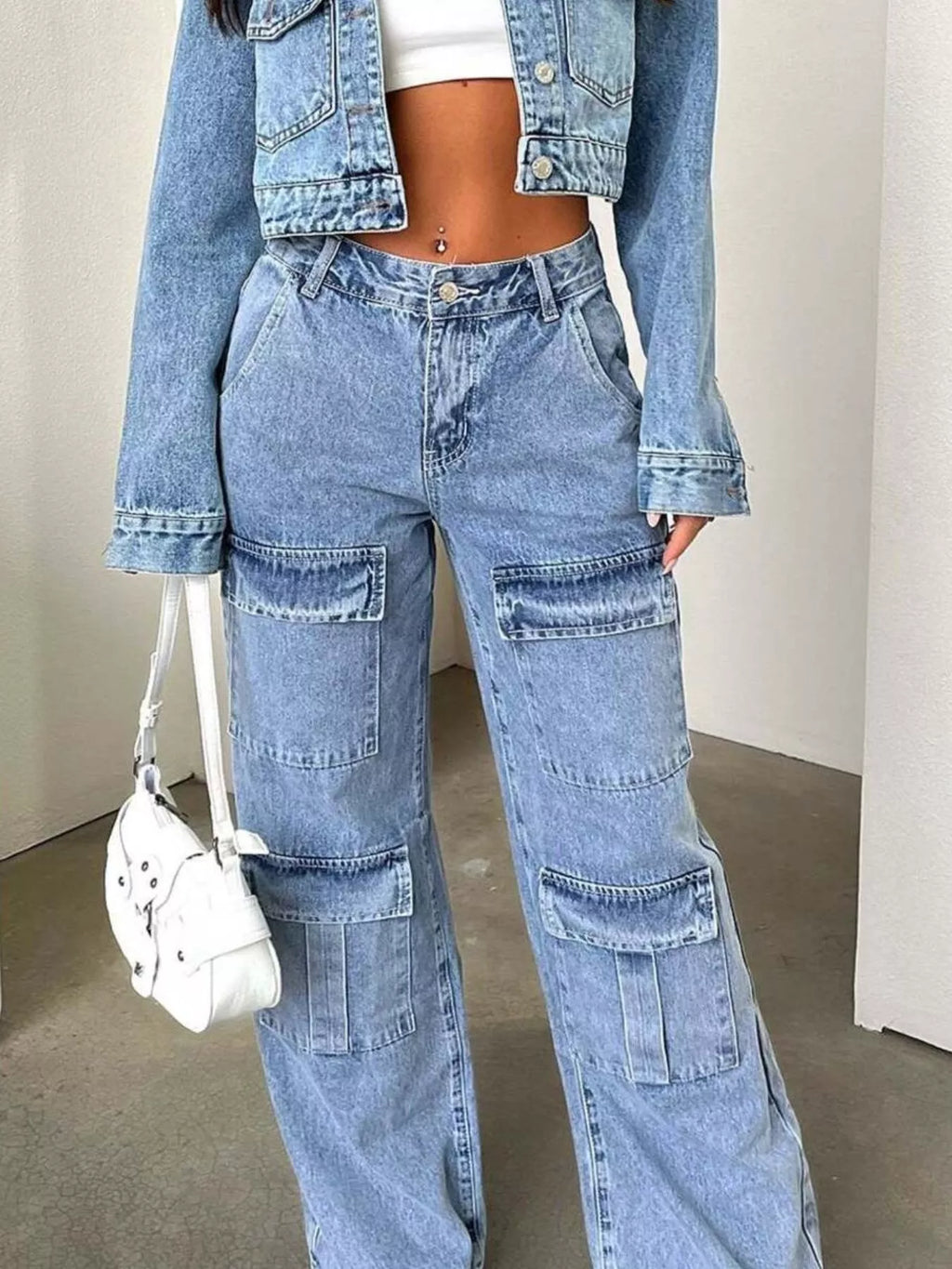 High-Waisted Wide-Leg Cargo Jeans