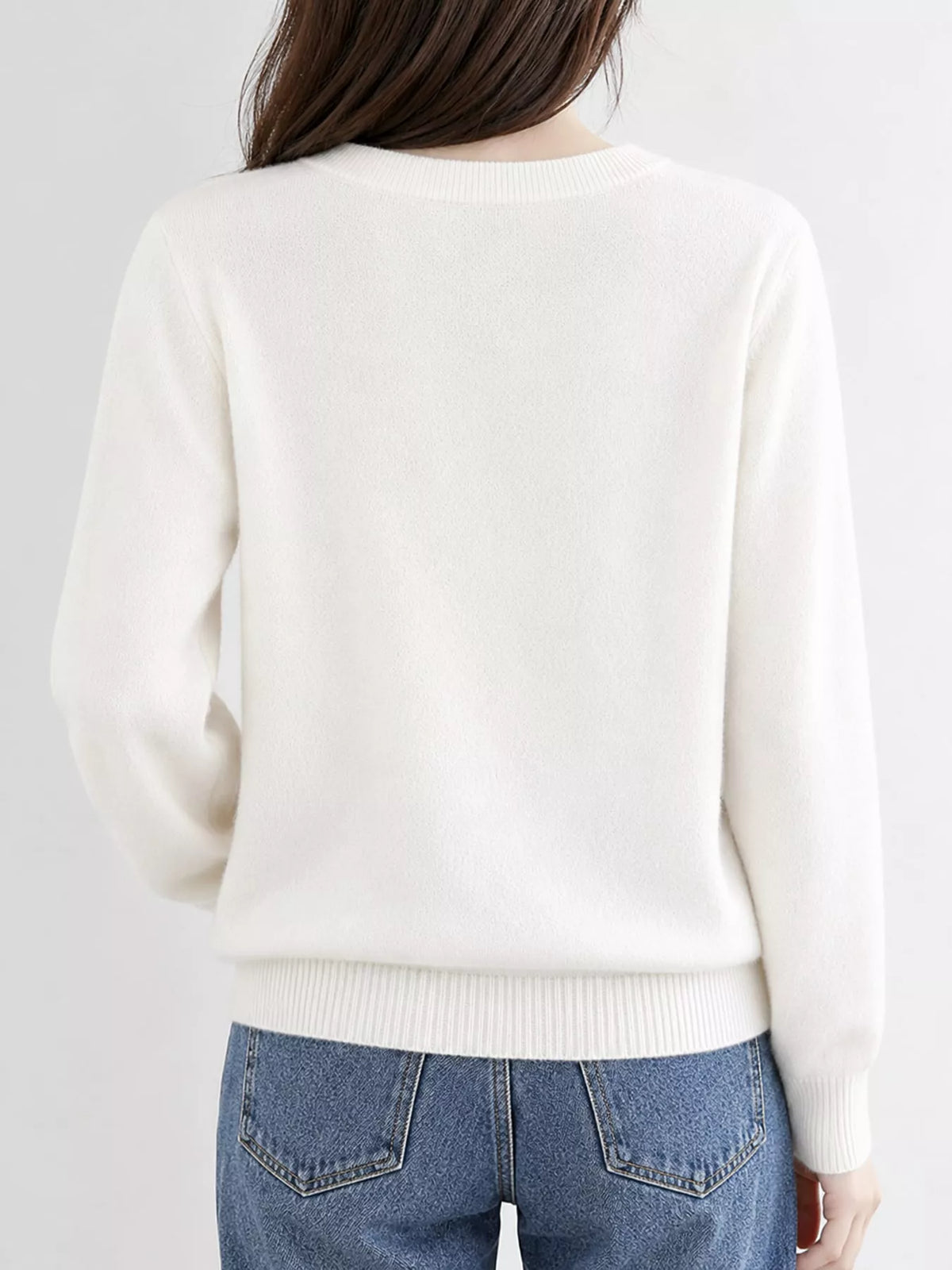 Crew-Neck Button-Down Cardigan