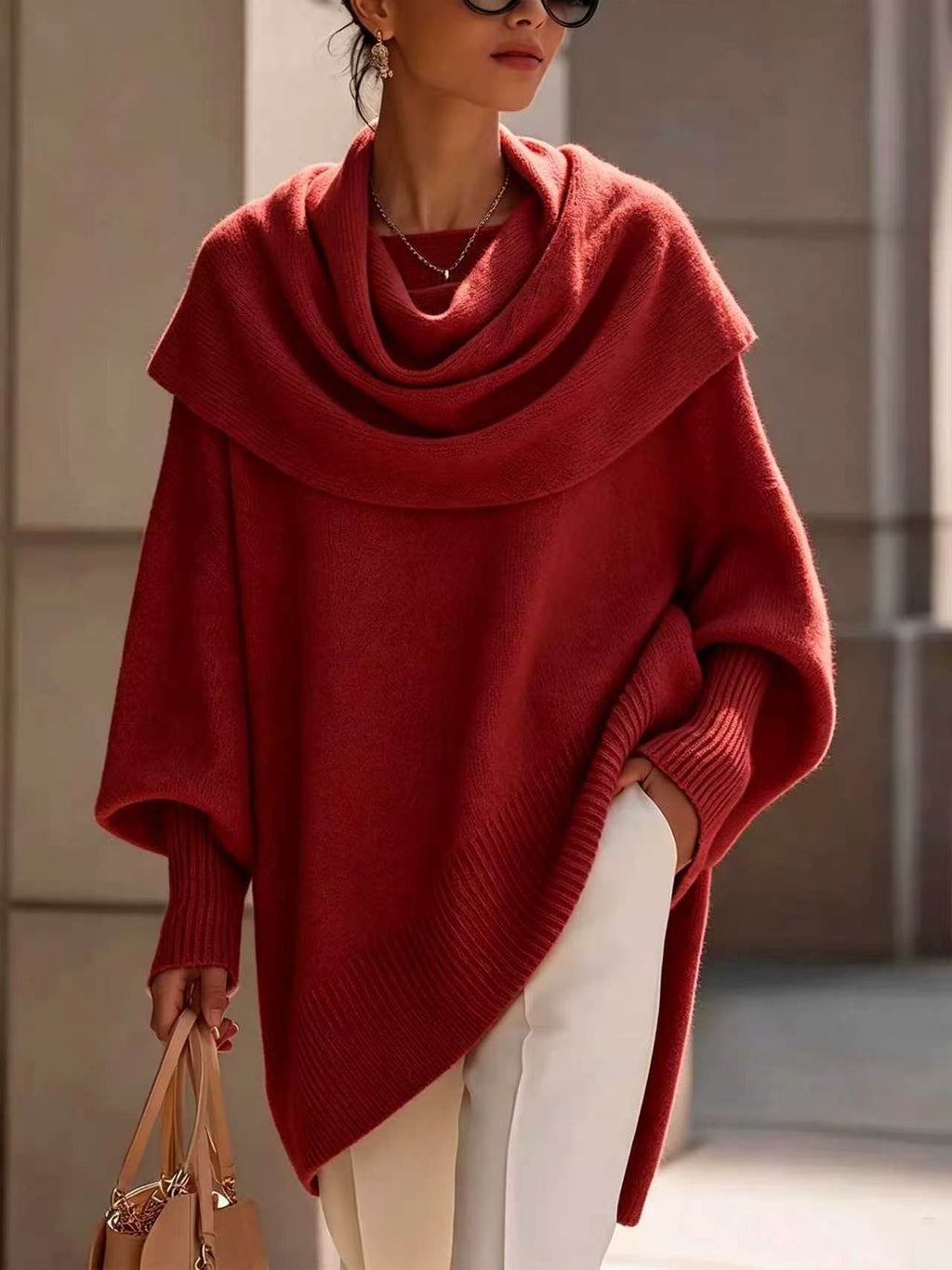 Loose Batwing-sleeve Asymmetrical Pullover Top