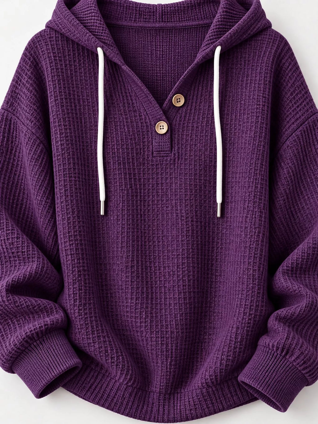Full Size Waffle Knit Button Detail Hoodie Plus Size