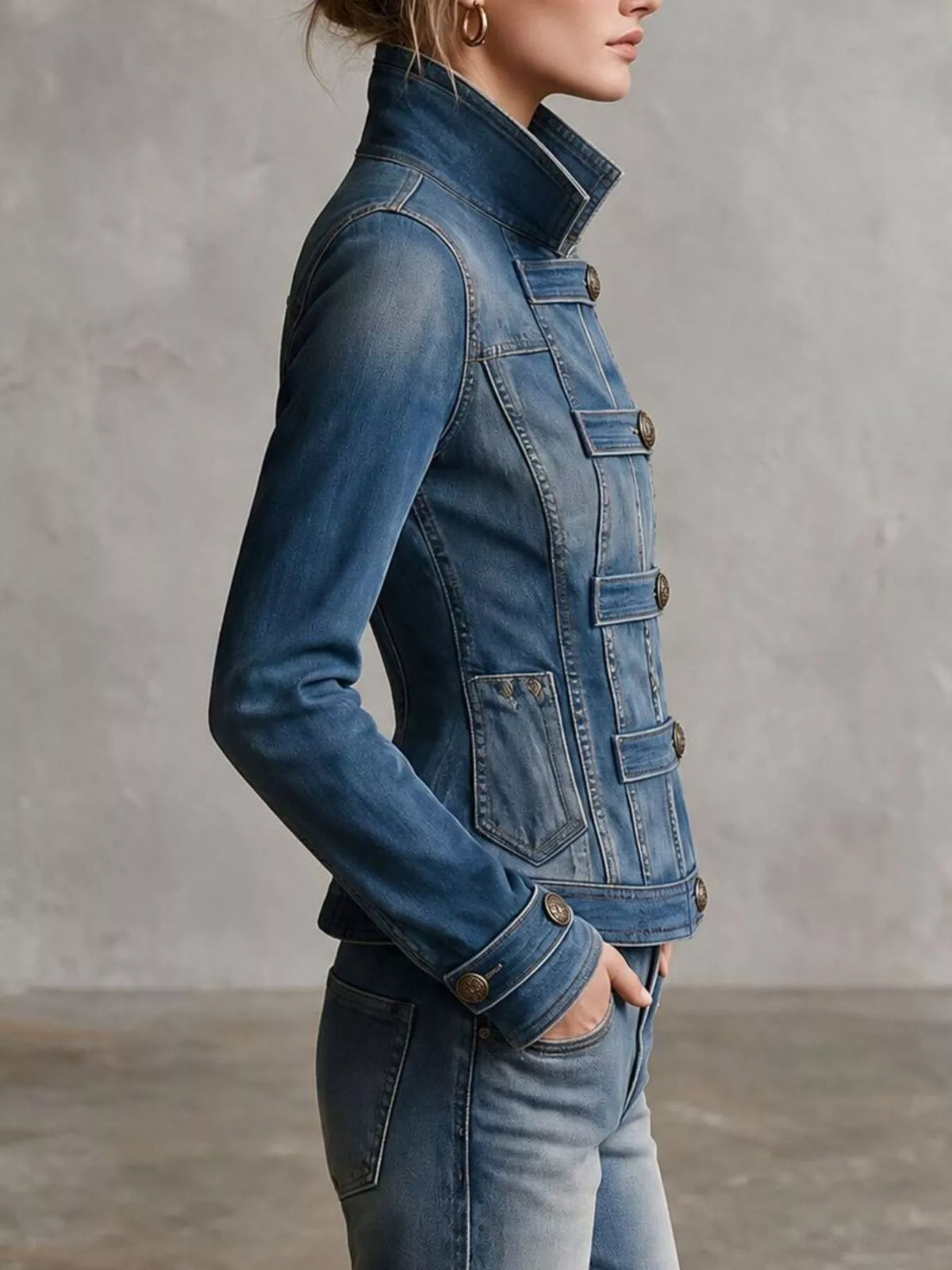 Button Up Fitted Denim Jacket