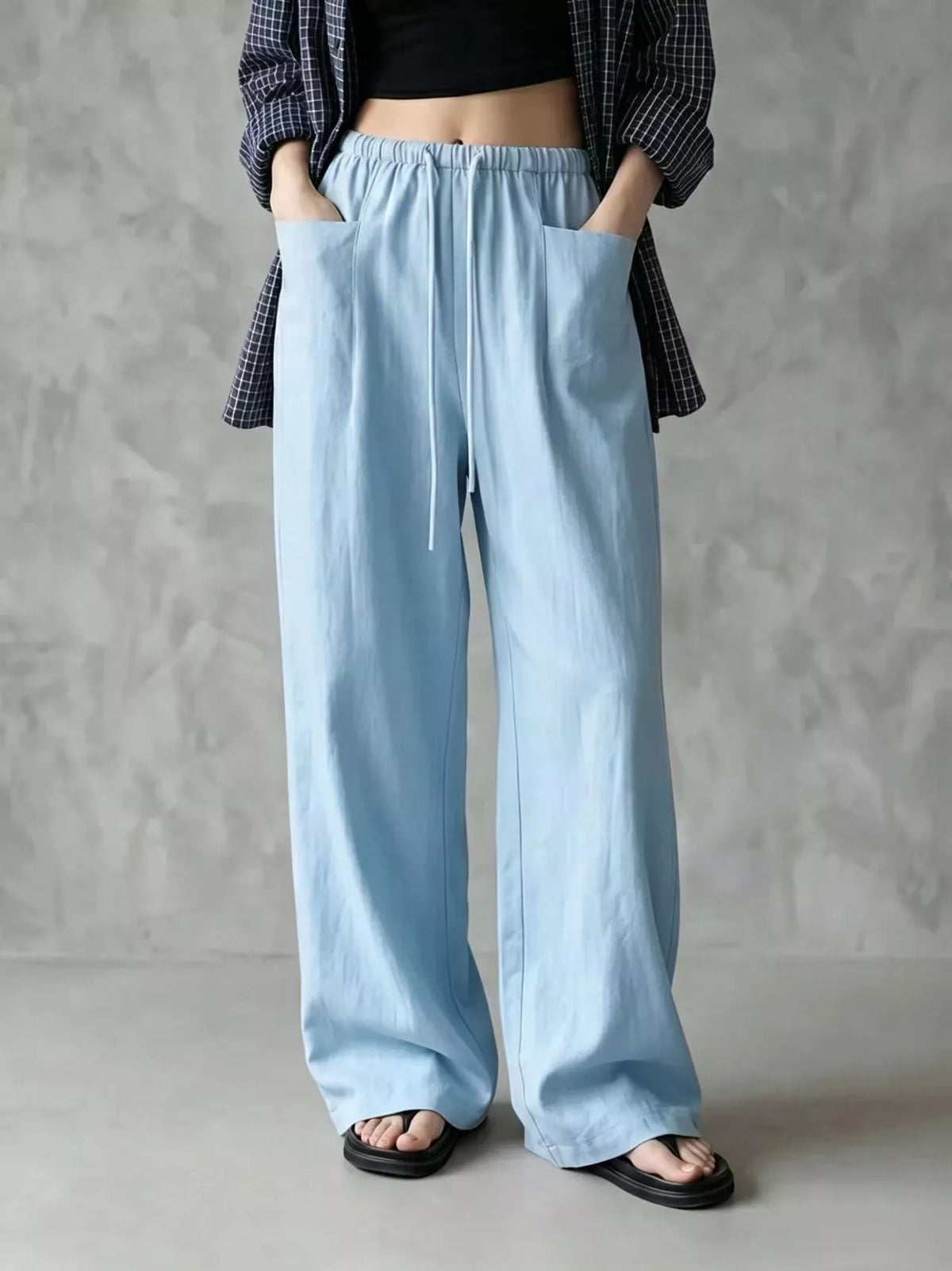 Full Size Drawstring Wide-Leg Casual Pants Plus Size