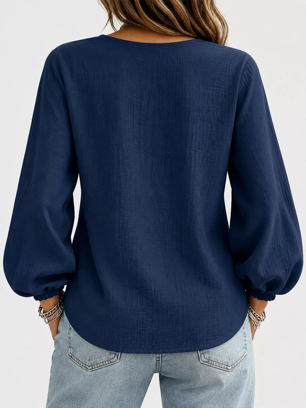 Full Size Elasticated Cuffs Long Sleeve Blouse Plus Size