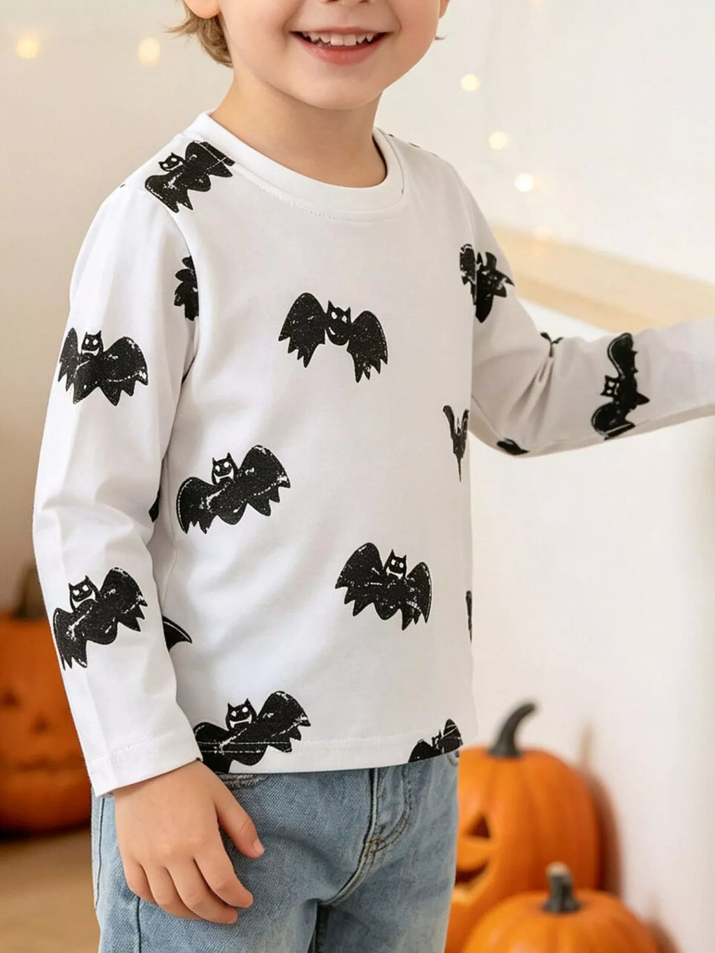 Children's Halloween Bat Print Long Sleeve T-Shirt