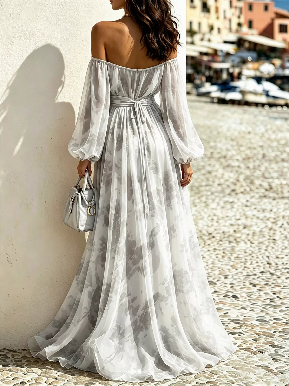 Off-Shoulder Balloon Sleeves Maxi Dress