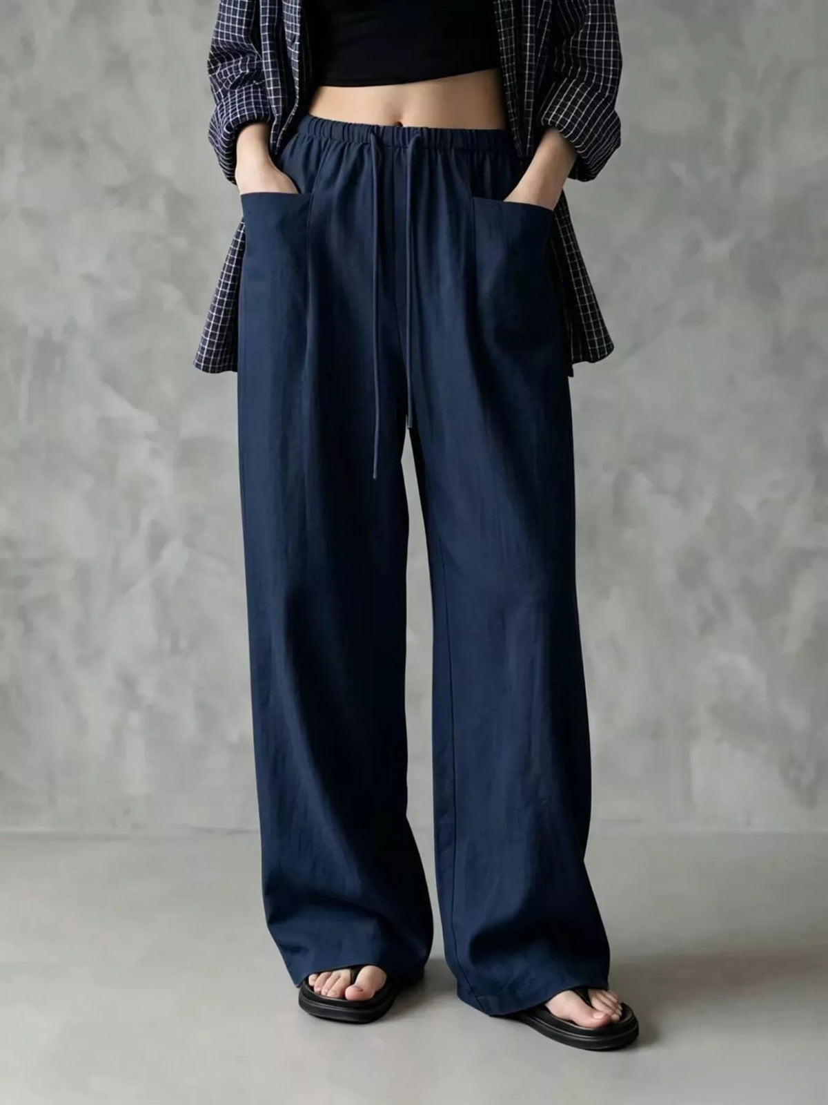 Full Size Drawstring Wide-Leg Casual Pants Plus Size