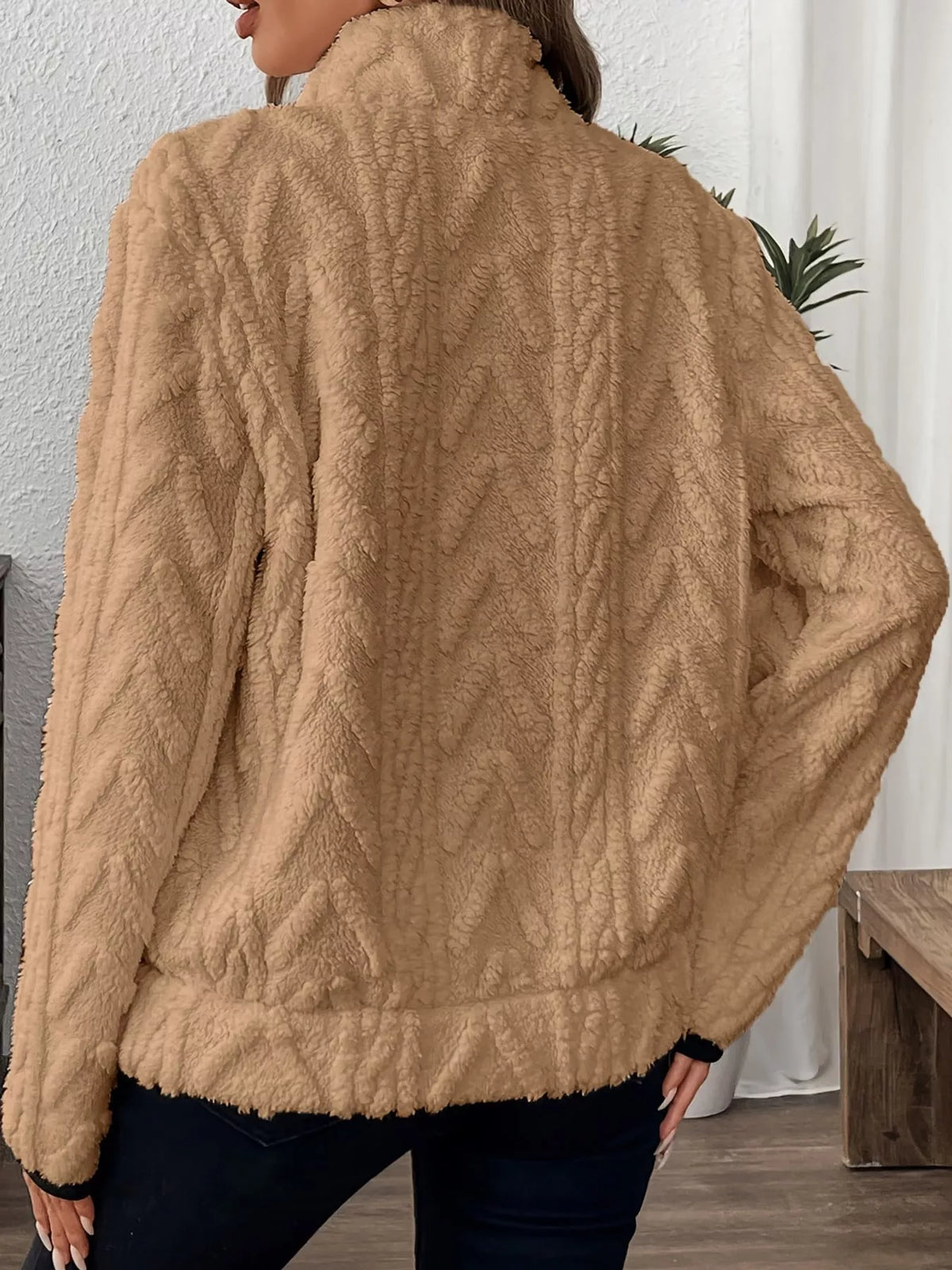Full Size Quarter-Zip Sherpa Sweatshirt Plus Size