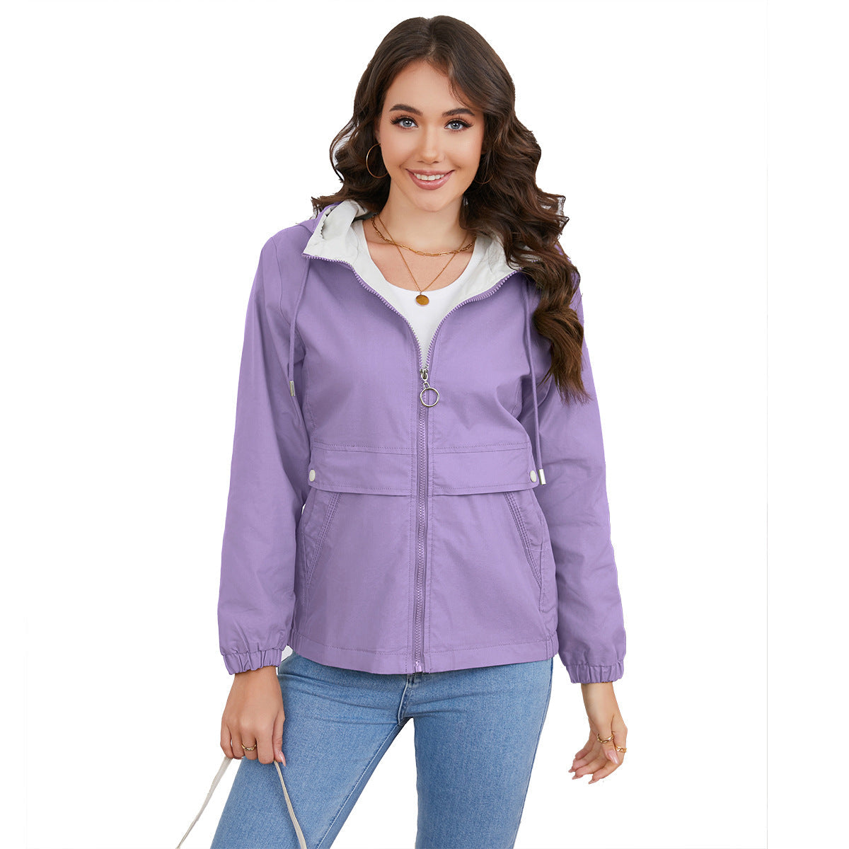 New Hooded Solid Color Trench Coat For Women