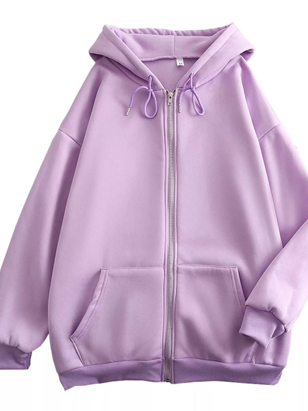 Full Size Oversized Solid Zip-Up Hoodie with Drawstring Plus Size