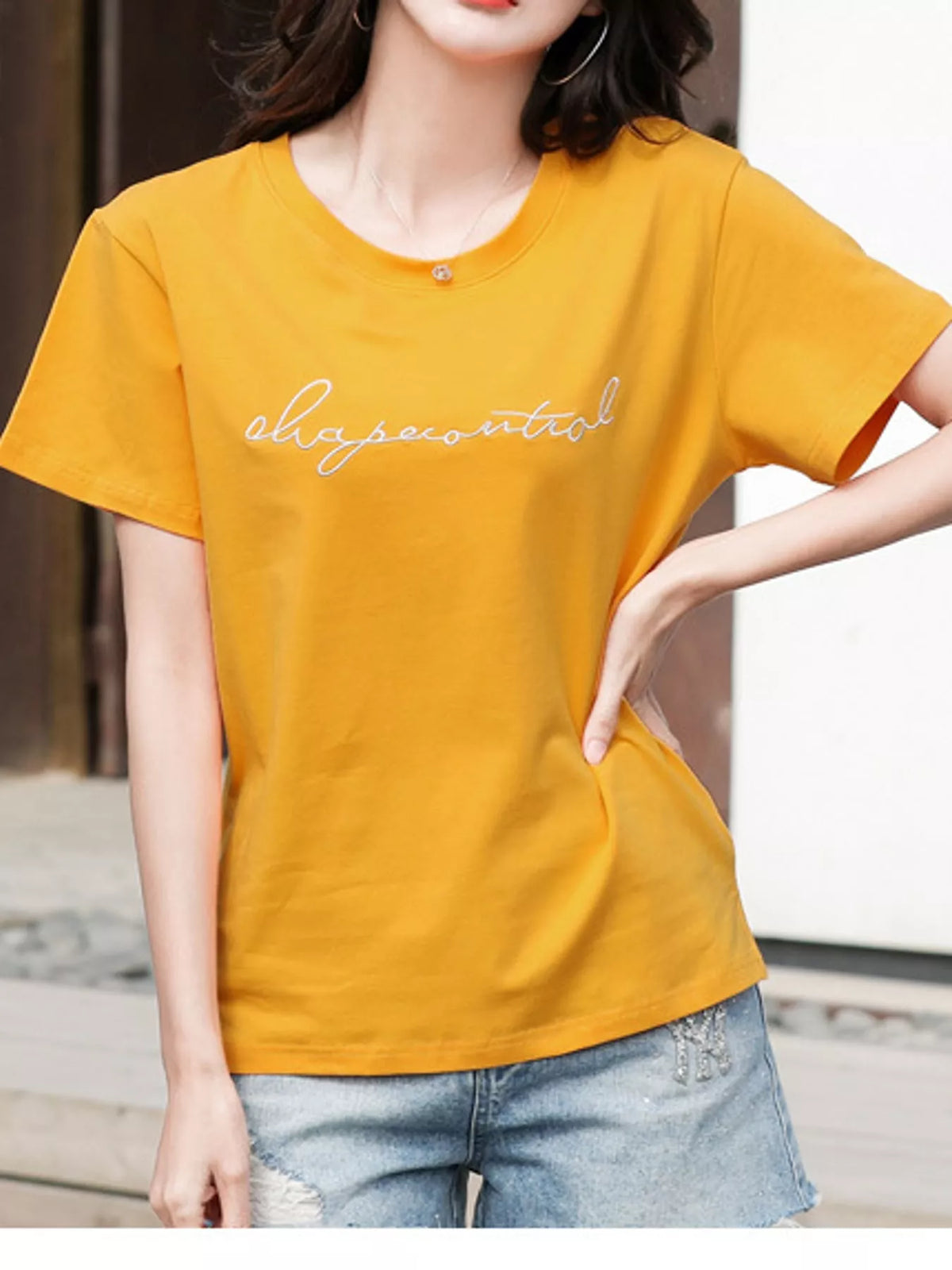 Full Size Letter Embroidered Round Neck T-Shirt Plus Size