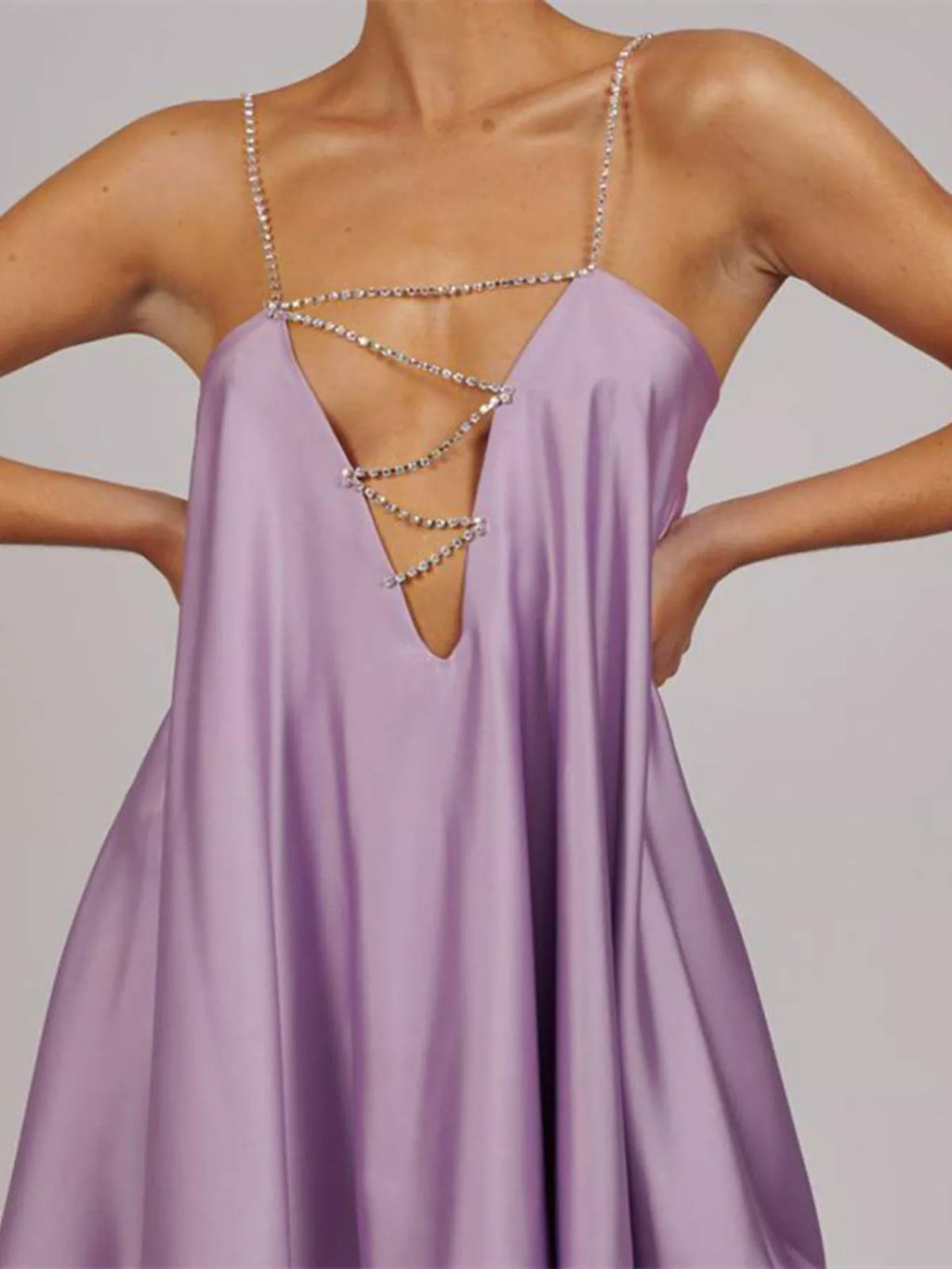 Rhinestone Embellished Plunge Mini Dress