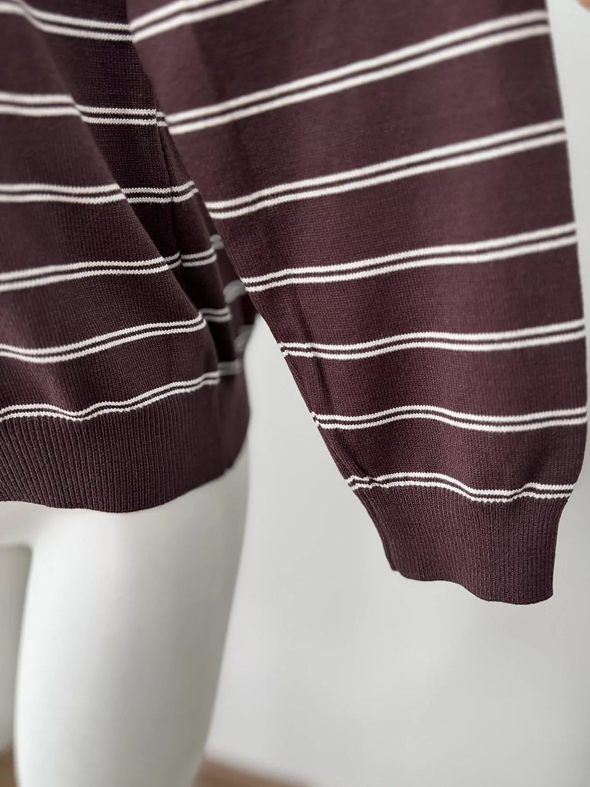Classic Striped Crewneck Knit Top with Layered Sweater Detail