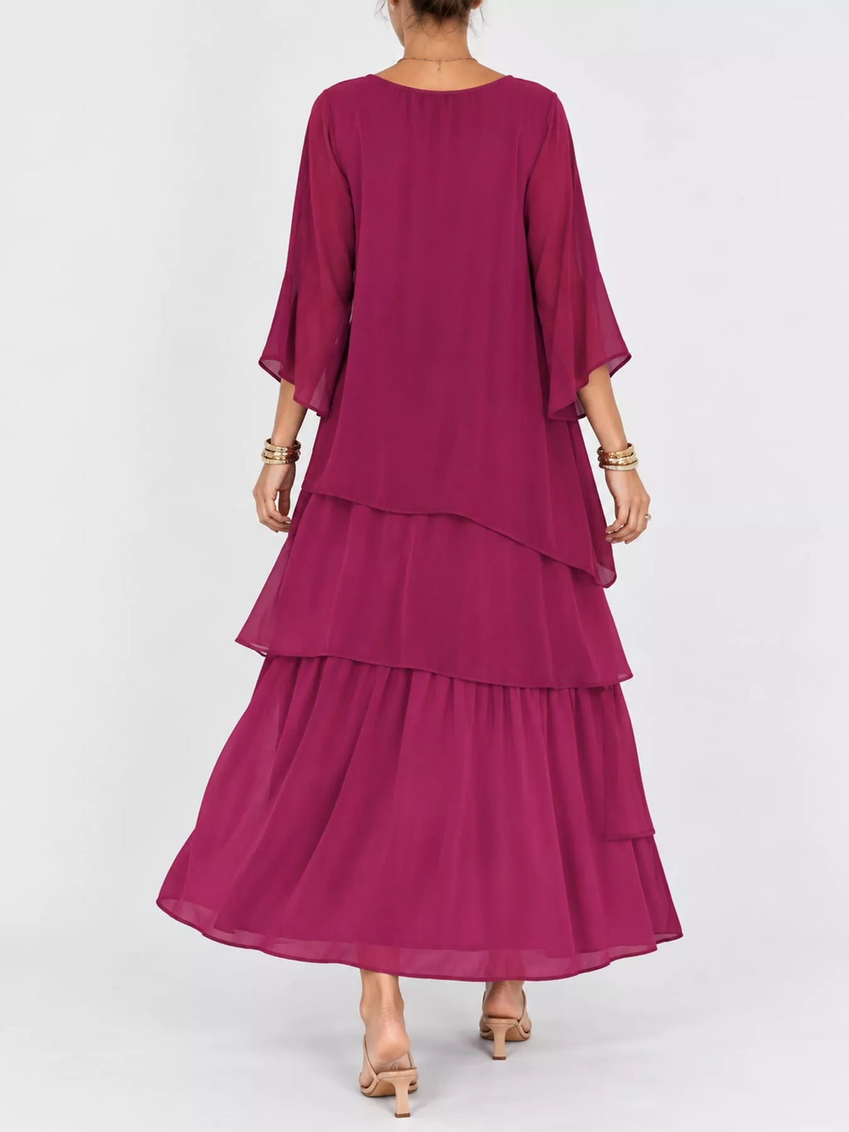 Full Size Layered Batwing Sleeve Maxi Dress Plus Size