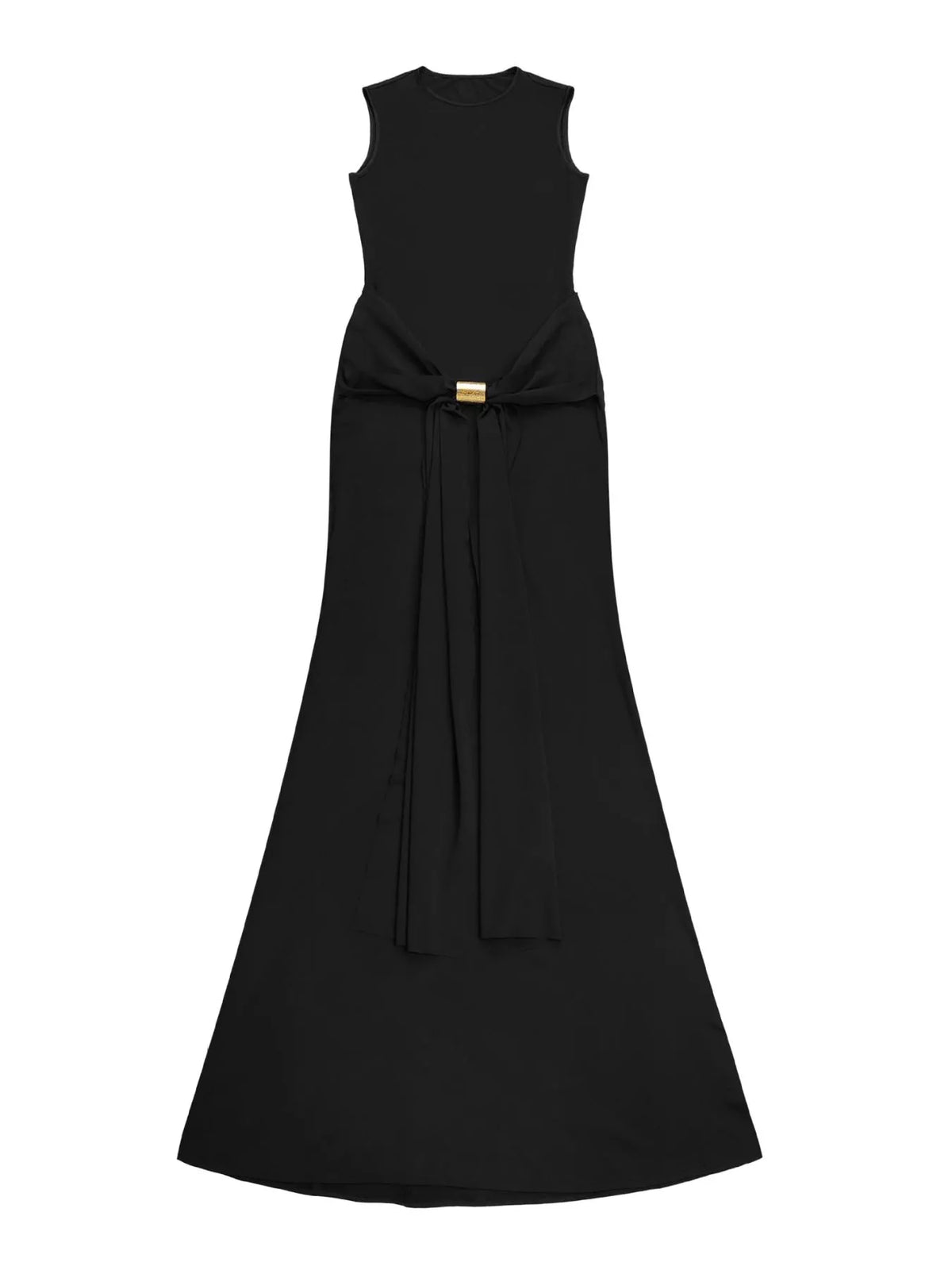 Sleeveless Bodycon Maxi Dress with Gold Buckle Detail