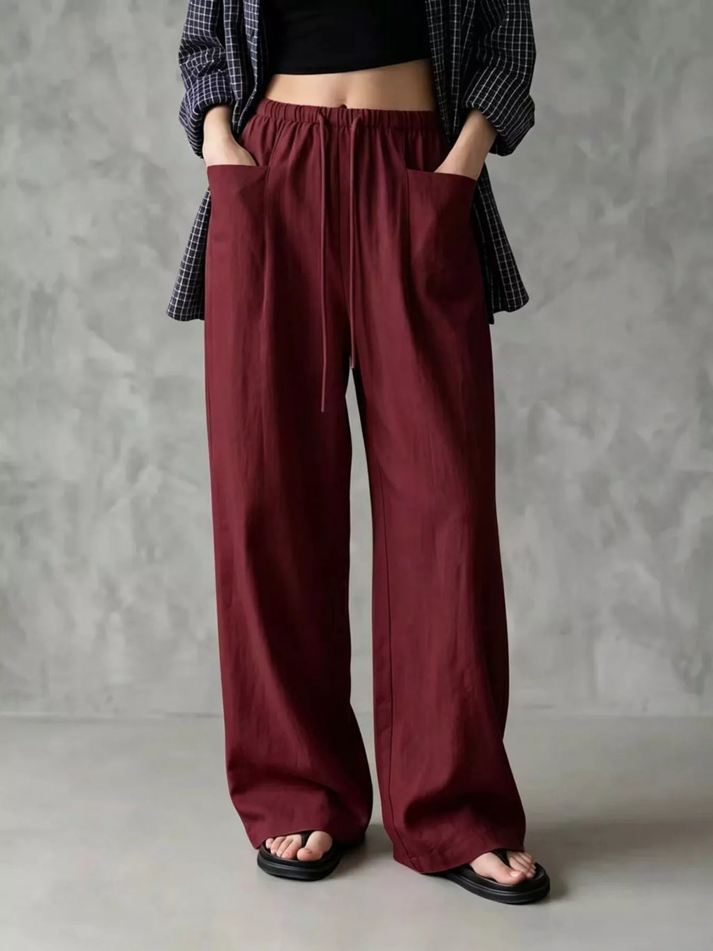Full Size Drawstring Wide-Leg Casual Pants Plus Size
