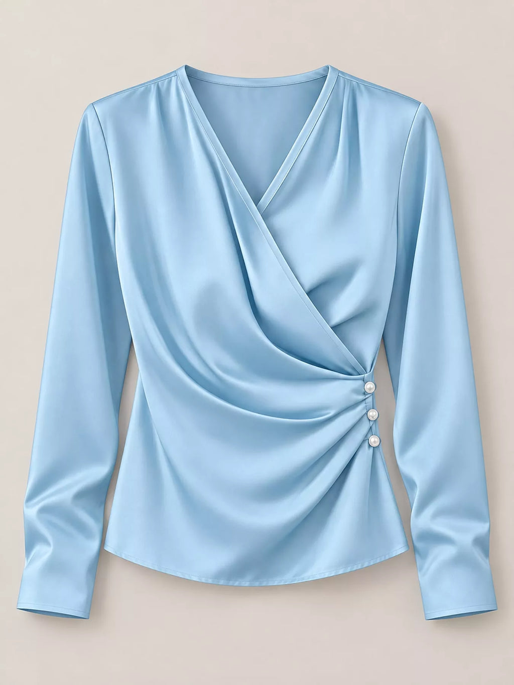 Satin Surplice Long Sleeve Blouse