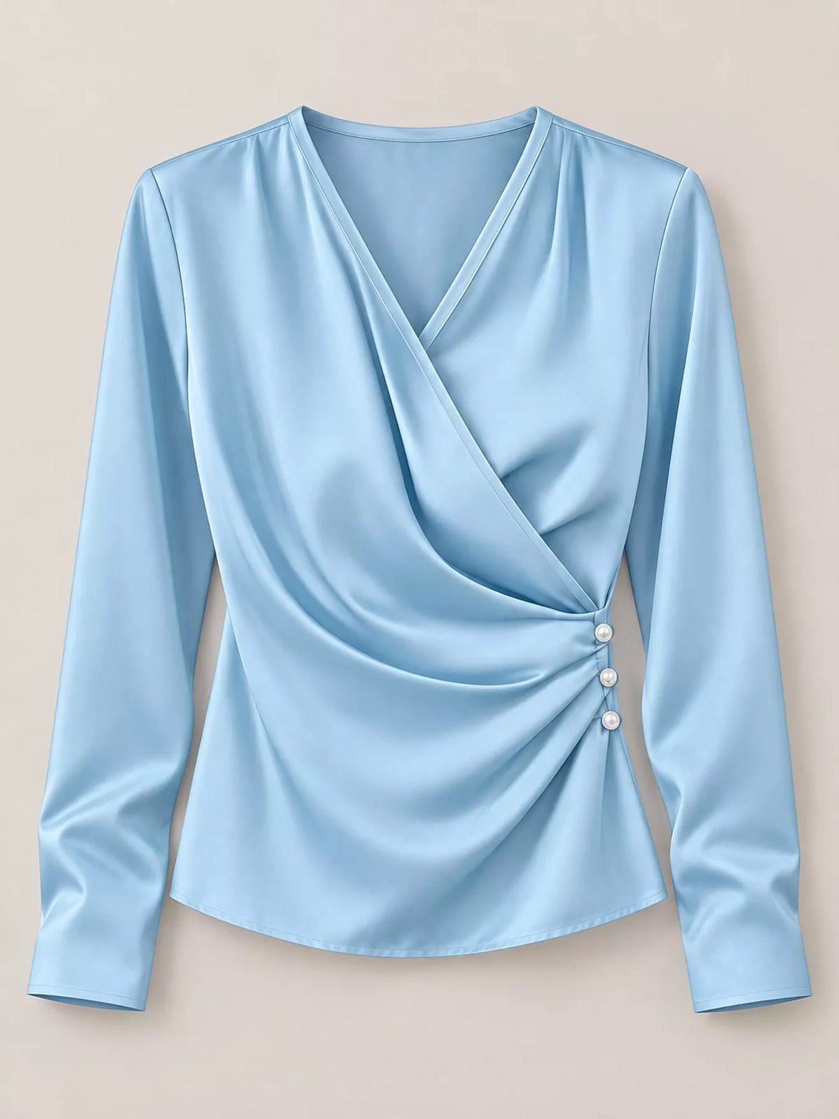 Satin Surplice Long Sleeve Blouse