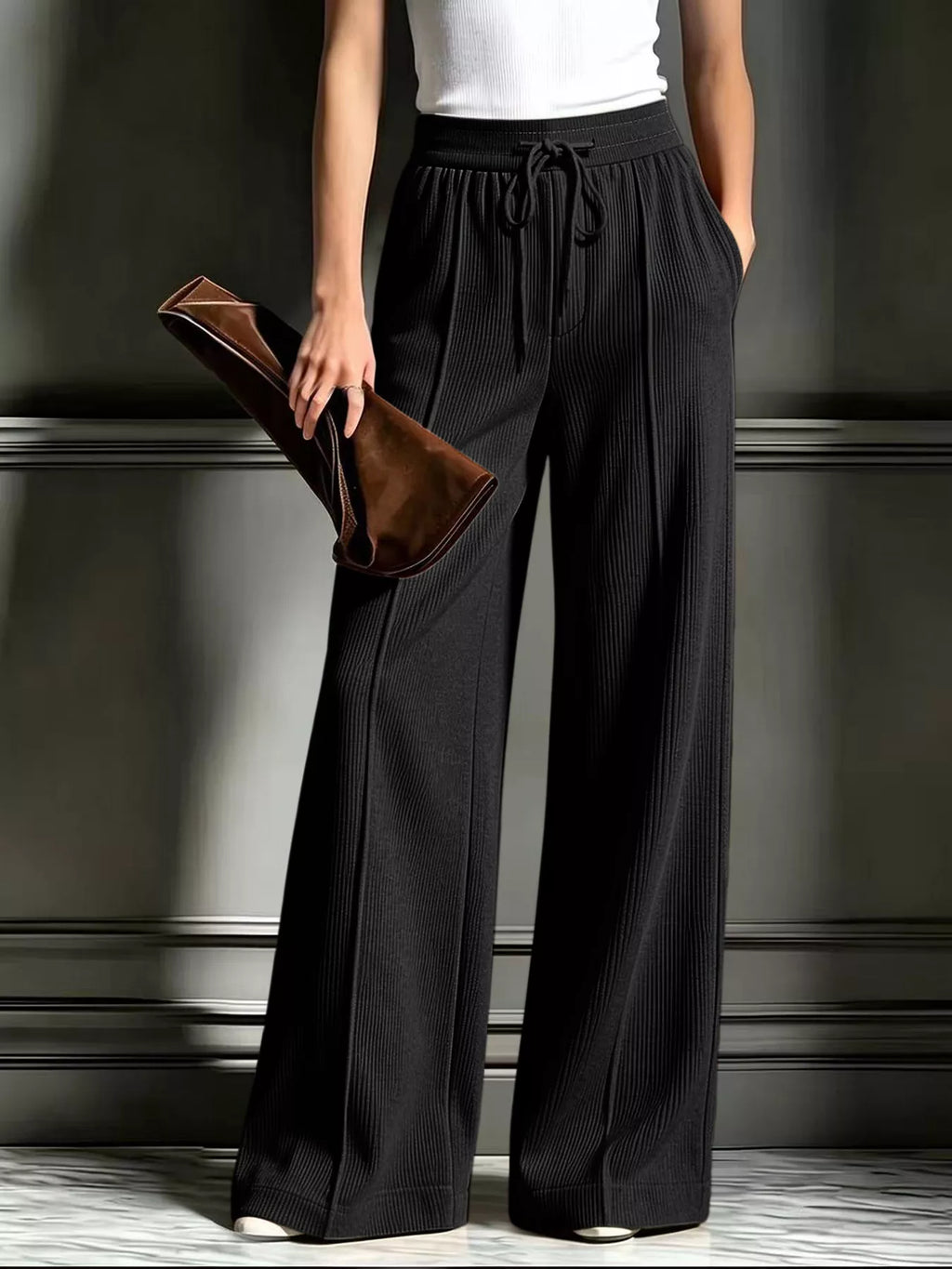 High-Waisted Wide-Leg Ribbed Corduroy Pants