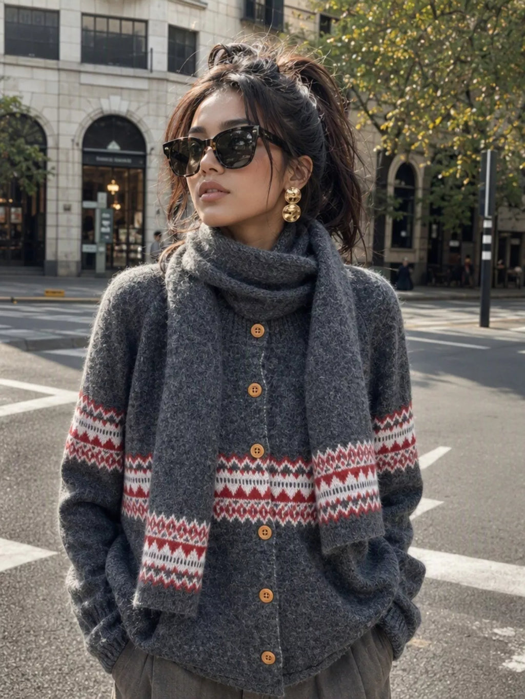 Geometric Button Down Knit Cardigan