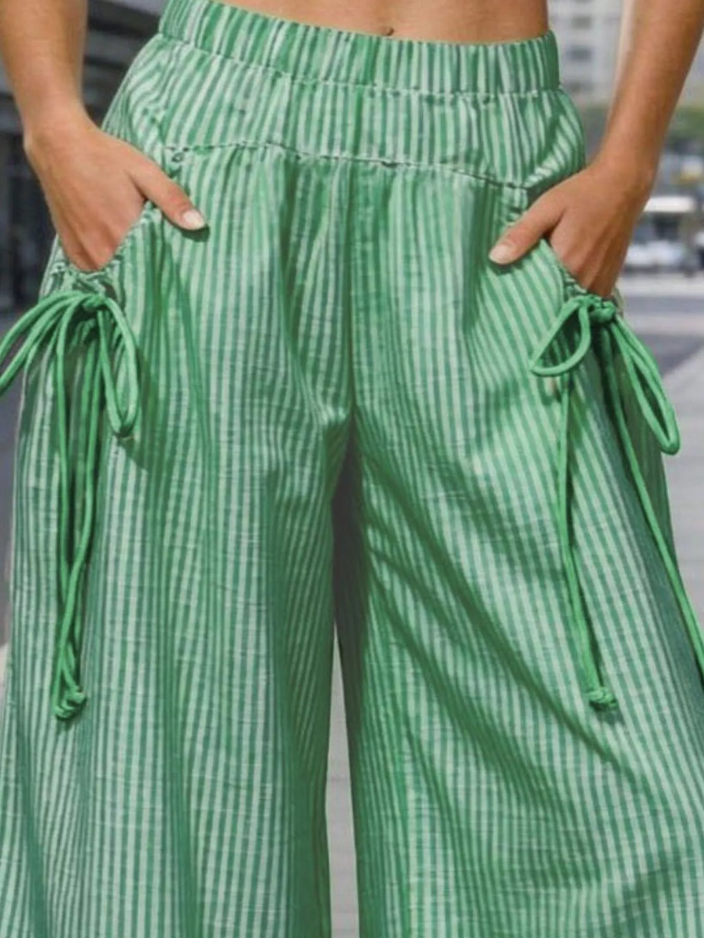 Full Size High-Waisted Striped Wide-Leg Pants Plus Size