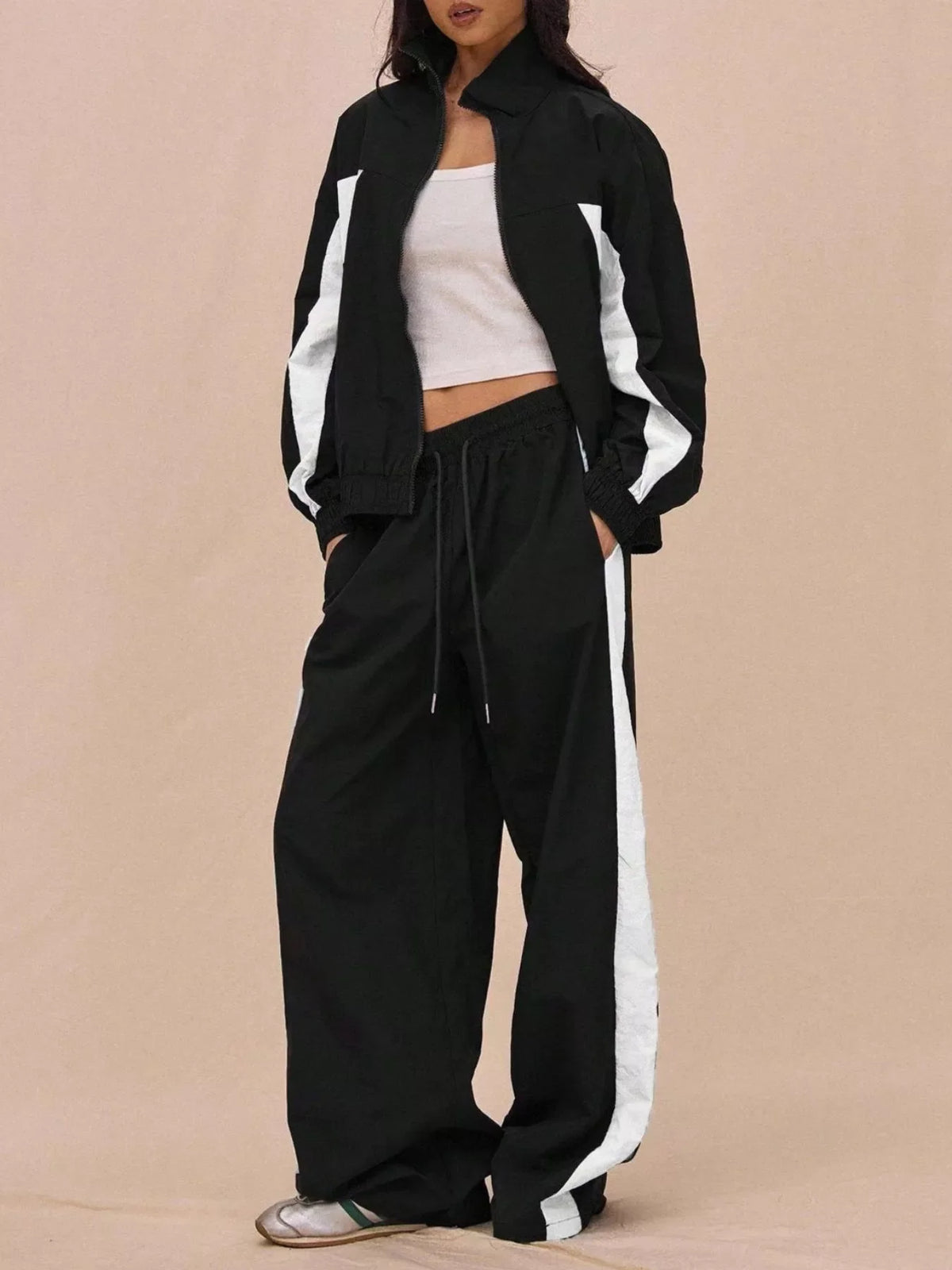 Color-Block Tracksuit and Wide-Leg Pants Set