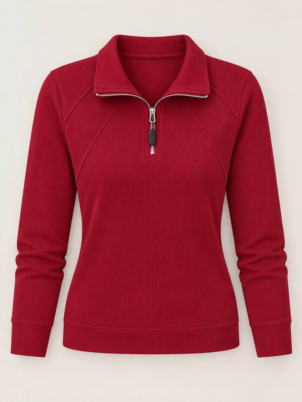 Plus Size Quarter-Zip Long Sleeve Top