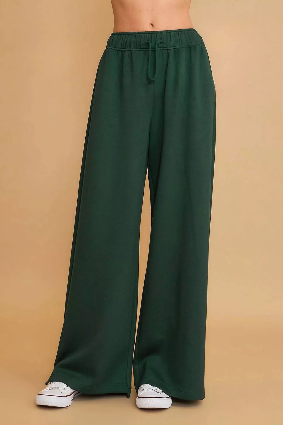 Umgee Elastic Drawstring Waistband Wide Leg Pants