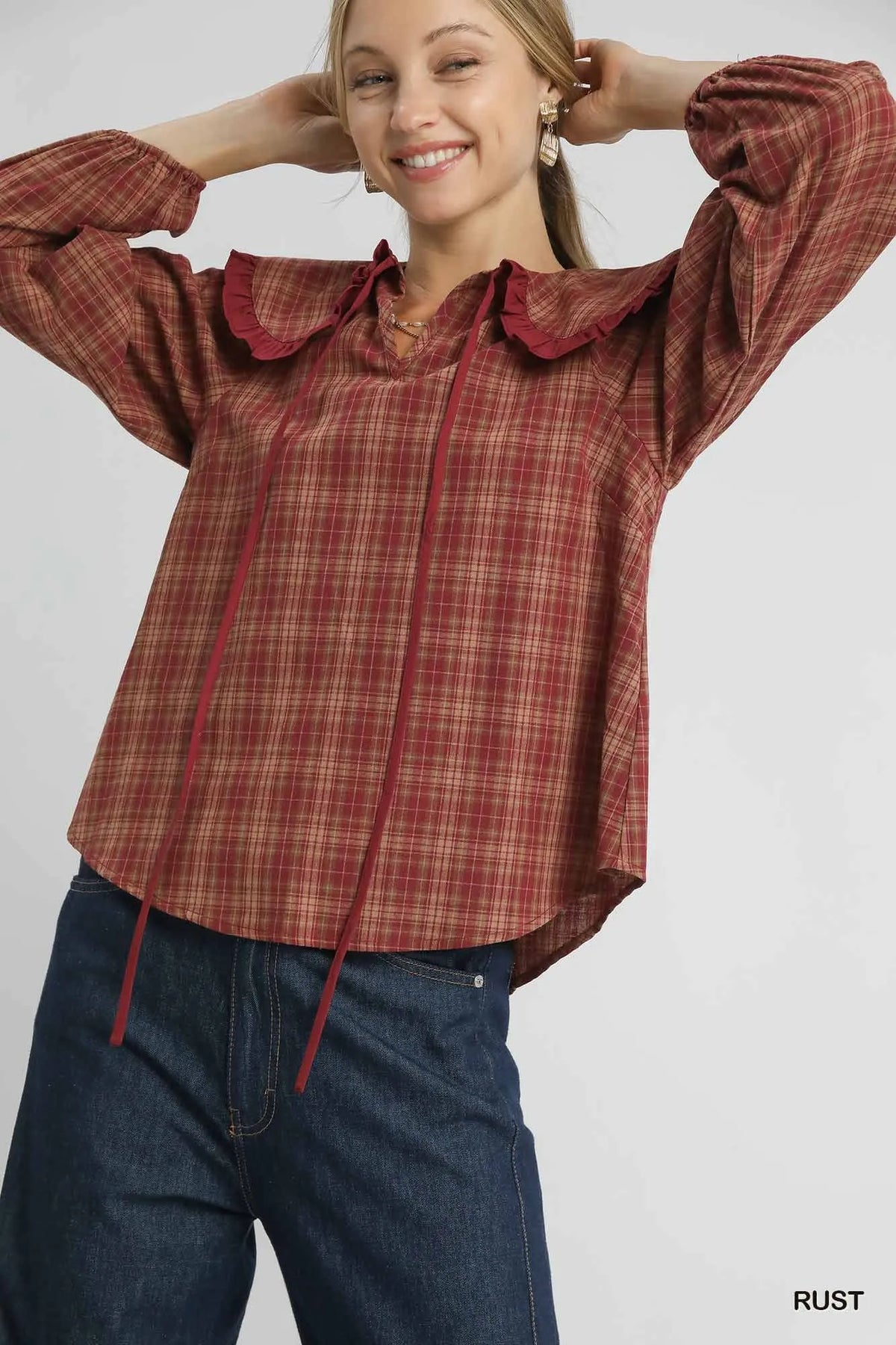 Plaid Ruffle Collar Blouse – Plus Size