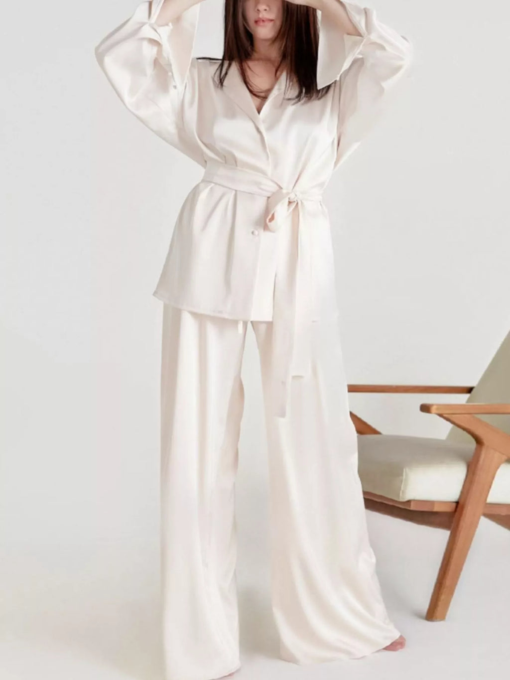 Satin Long Sleeve Shirt and Pants Set