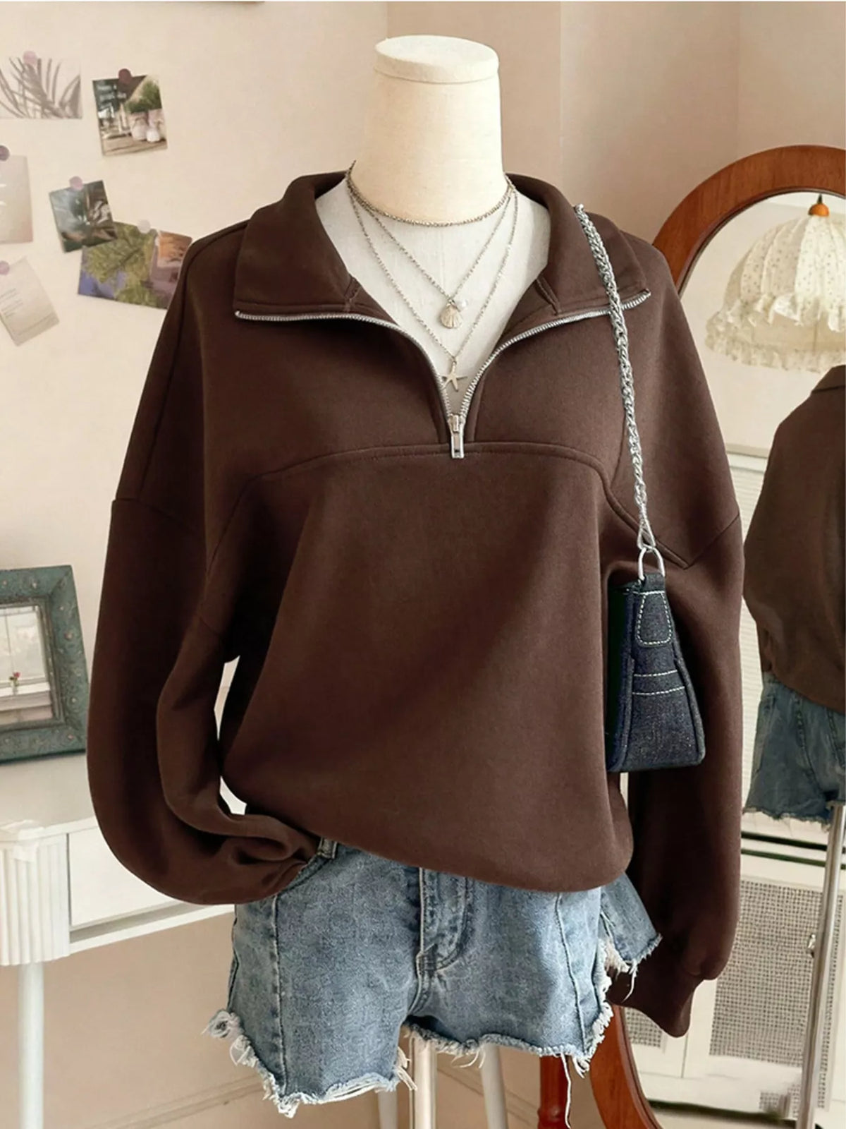 Quarter-Zip Dropped Shoulder Sweatshirt