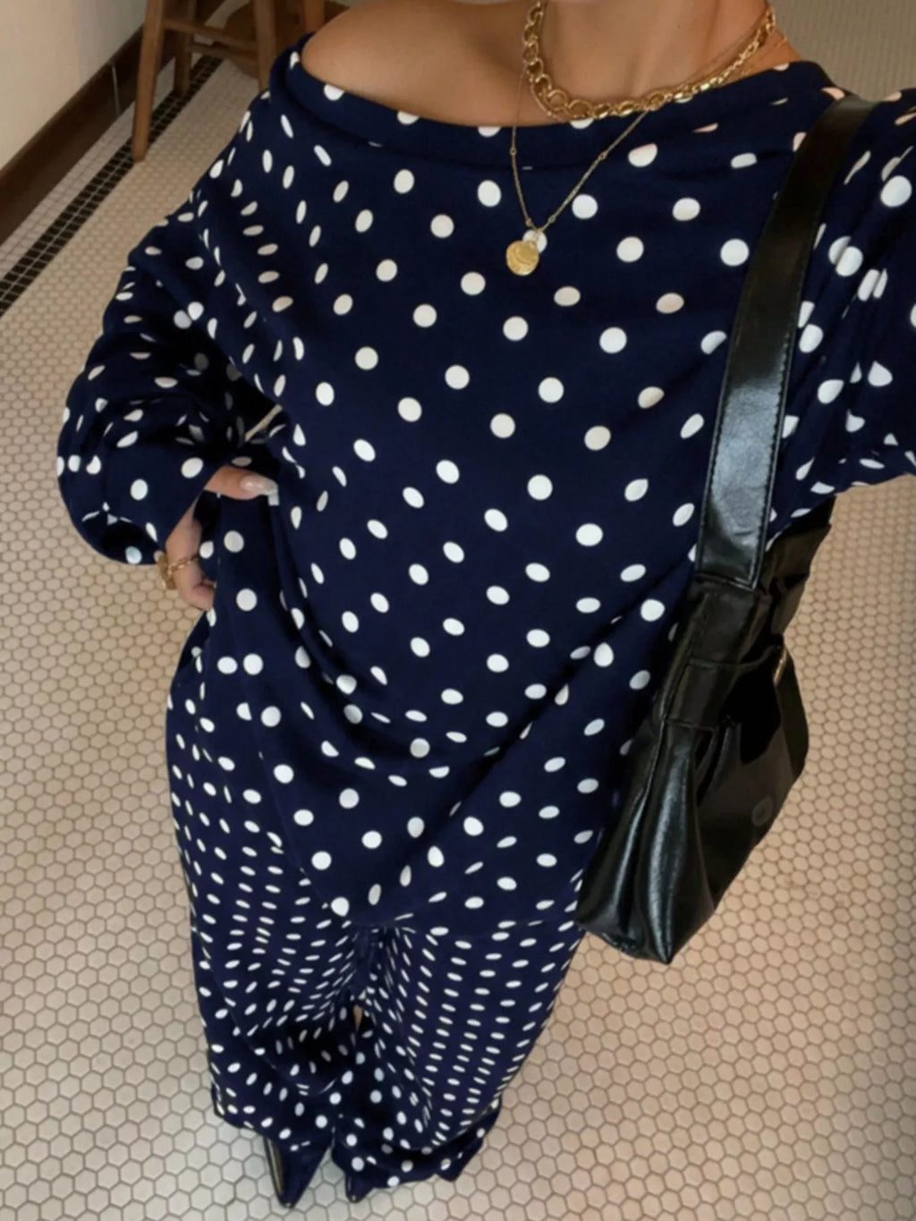 Polka Dot Long Sleeve Top and Pants Set