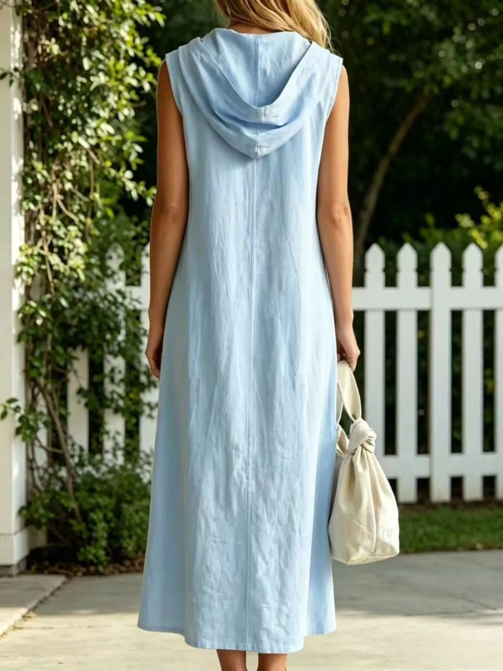 Full Size Slit Zip Front Sleeveless Hooded Dress Plus Size