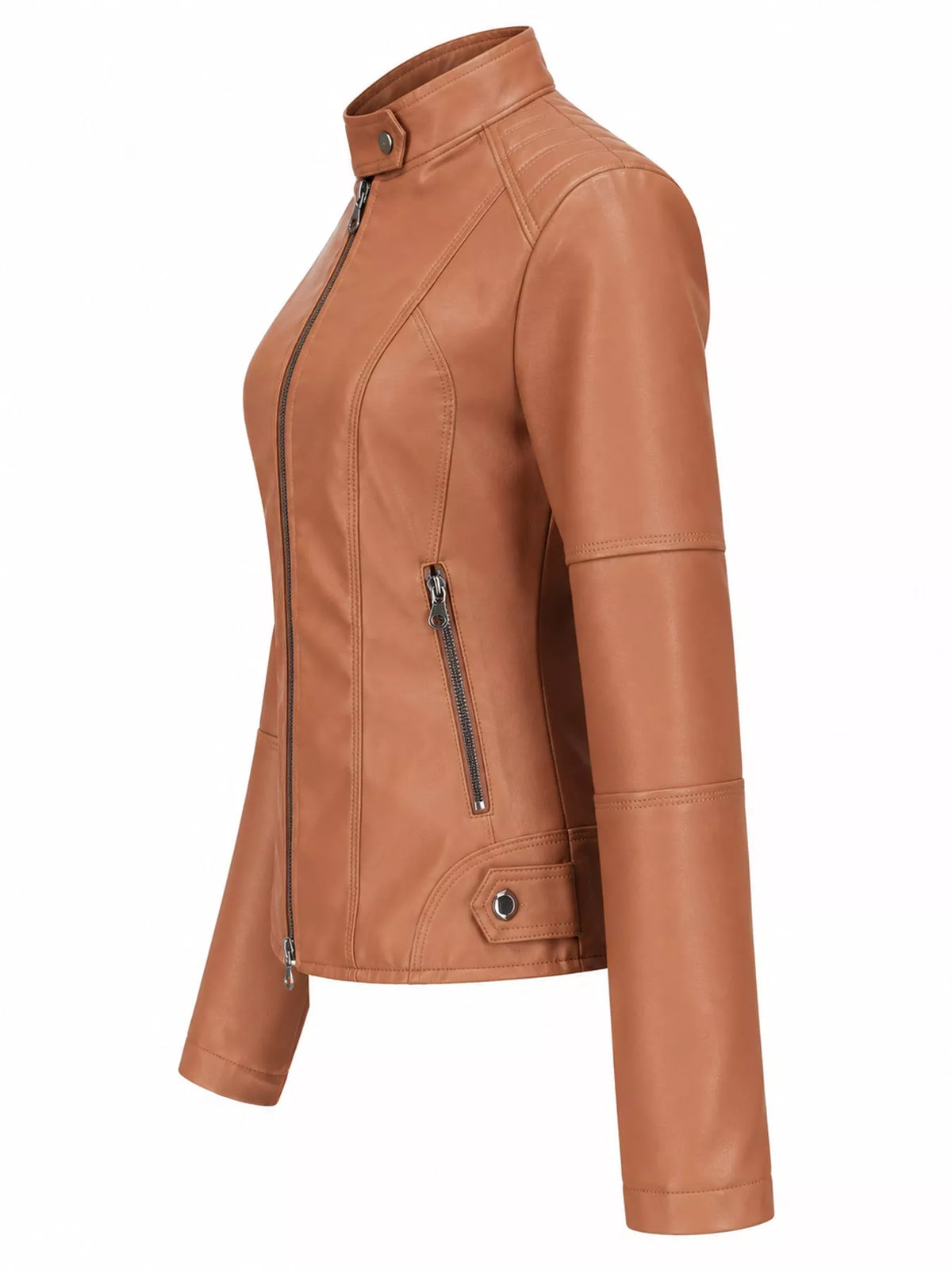 Full Size Slim Fit Faux Leather Moto Jacket Plus Size