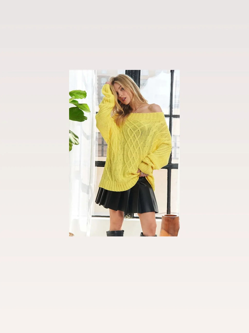 Off-Shoulder Cable Knit Oversized Sweater