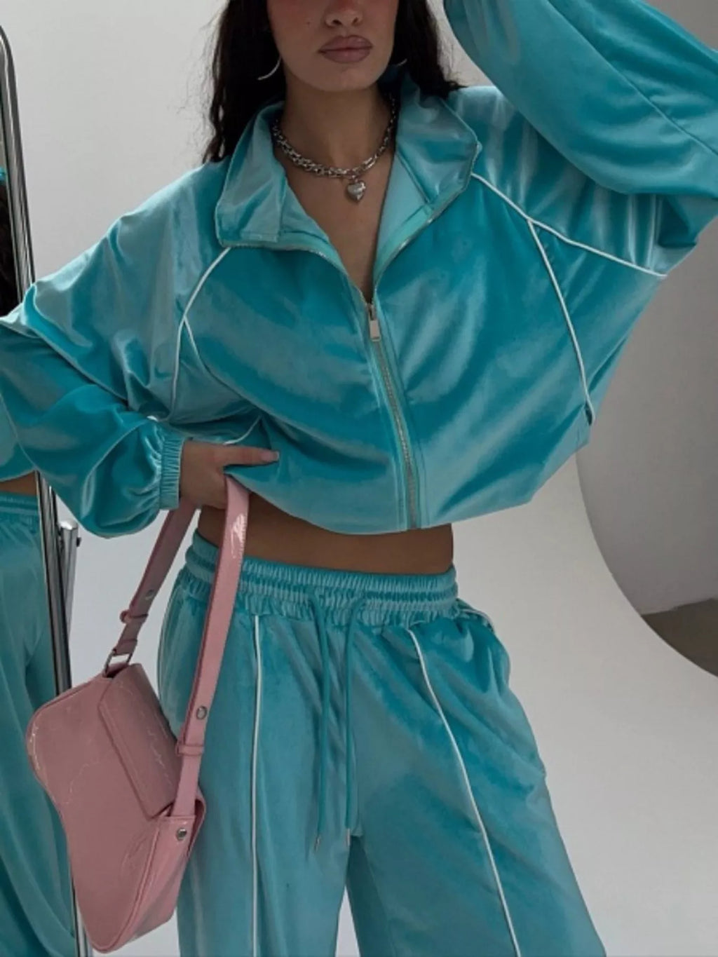 Zip Up Long Sleeve Top and Pants Set