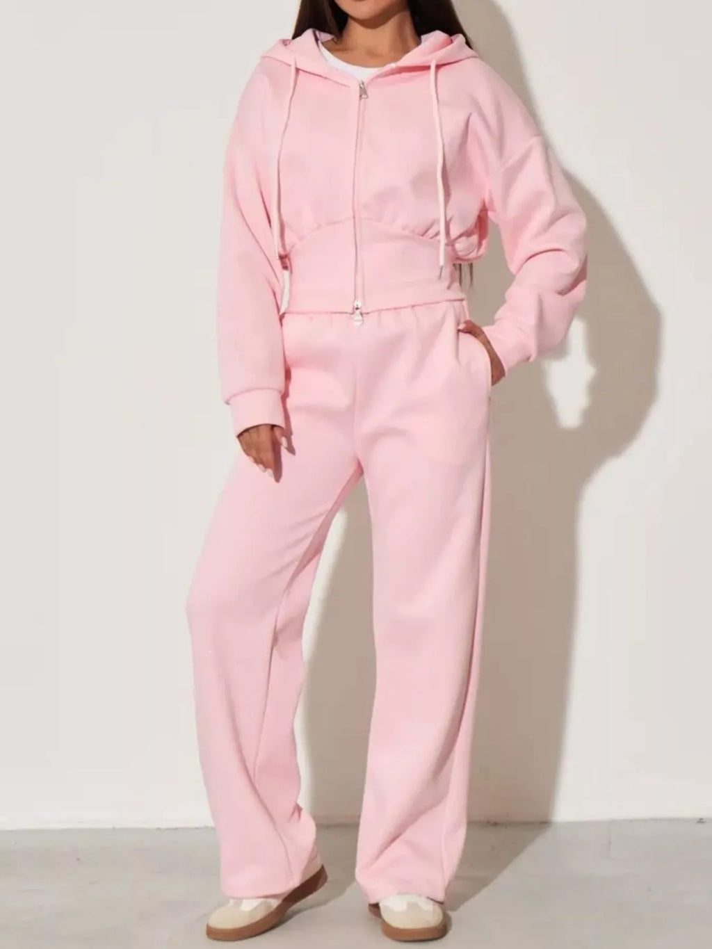Zip-Up Hoodie and Wide-Leg Sweatpants Set
