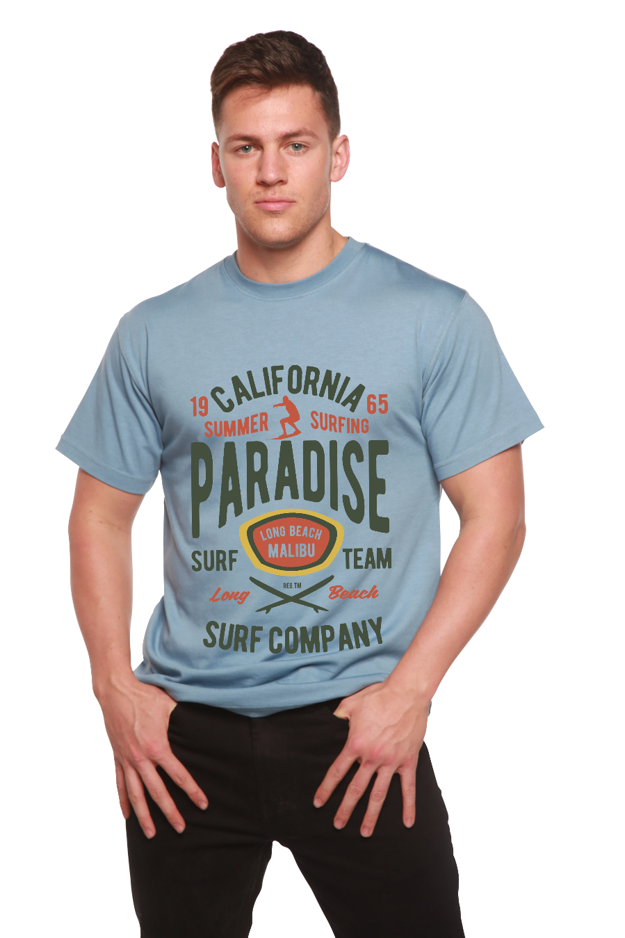 California Summer Surfing Men's Bamboo Viscose/Organic Cotton Short Sleeve Graphic T-Shirt